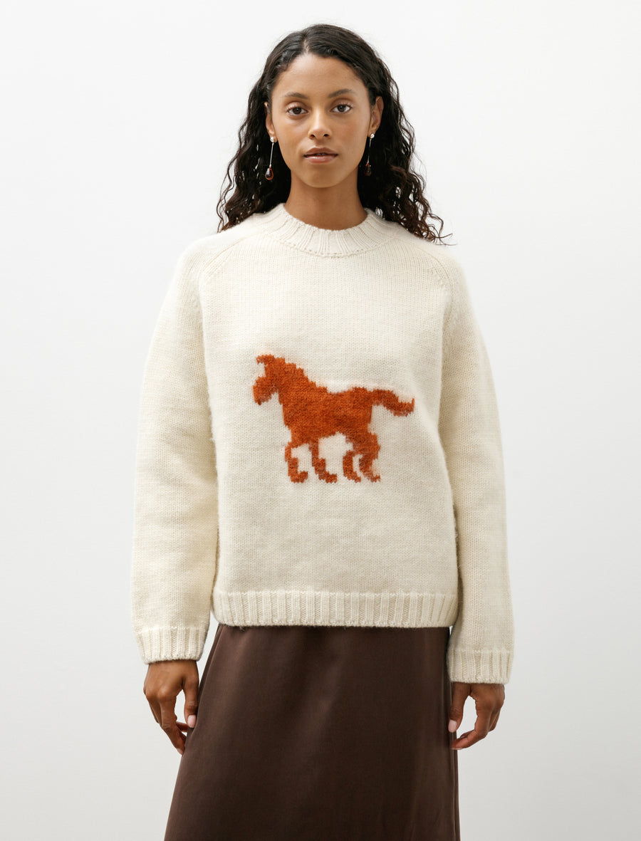 Brushed British Wool Horse Jumper Natural/Autumn - Image 1