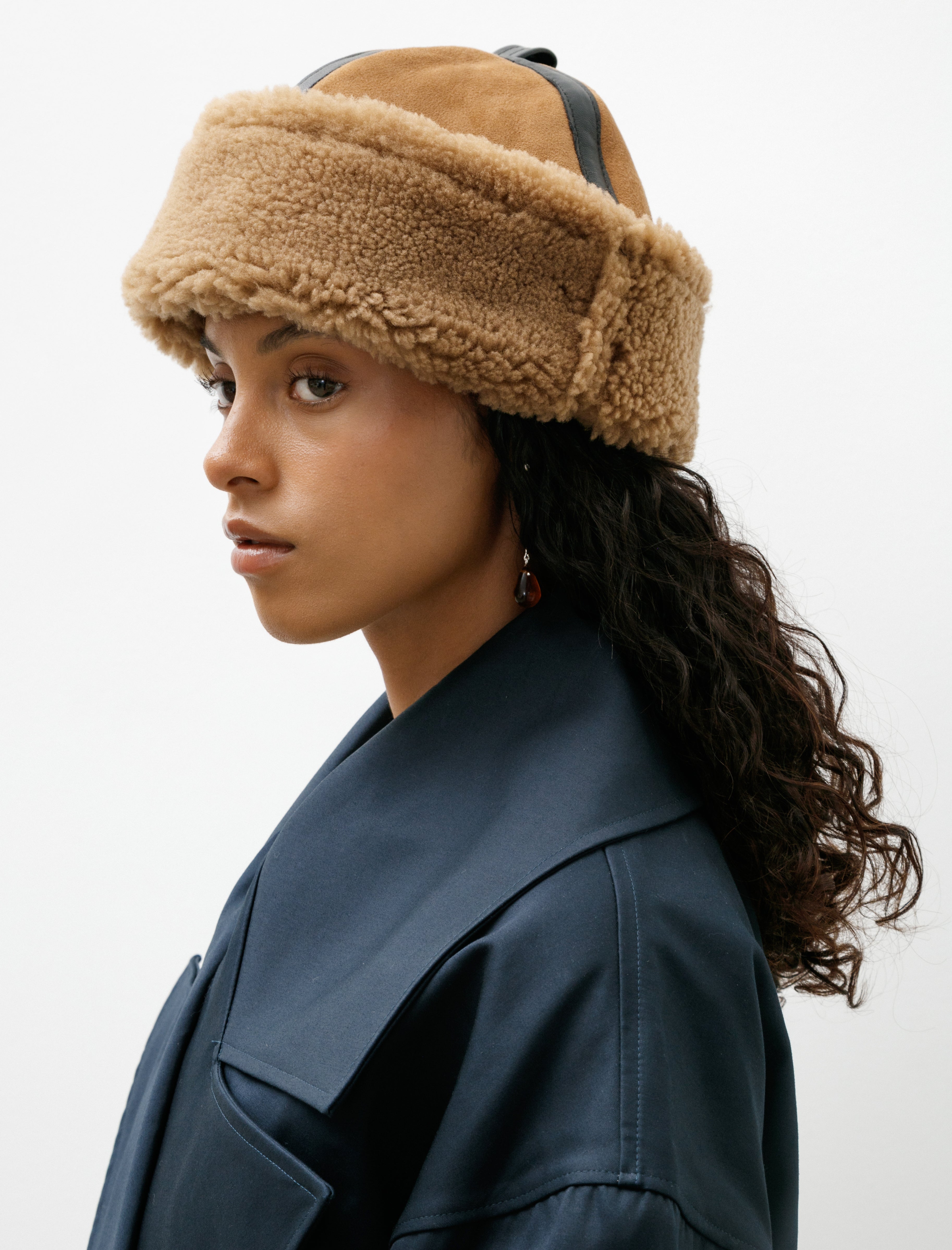 Cawley Suede Back Curly Hair Contrast Bound Panel Cap Tan/Black