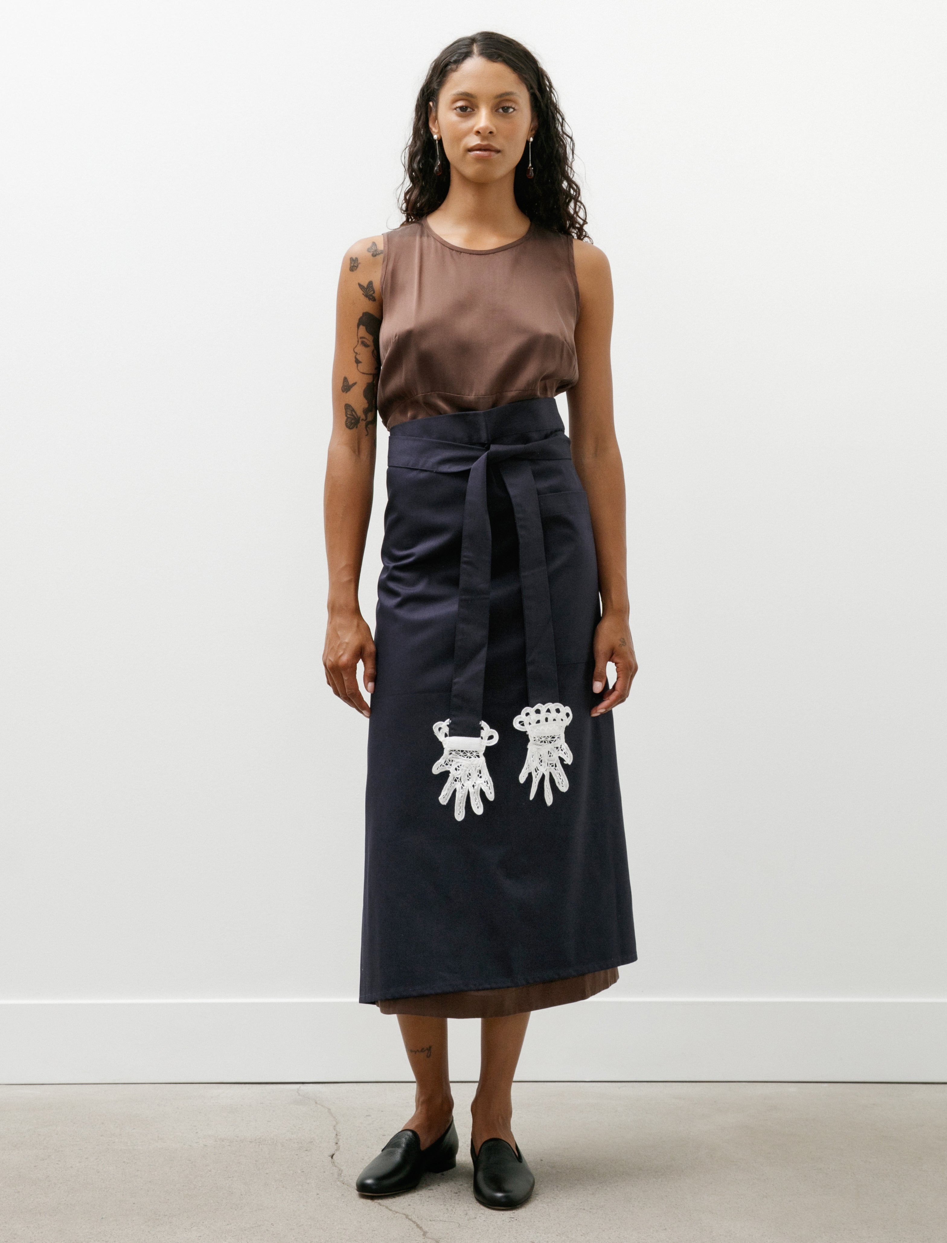 Gohar World Apron with Lace Hands Appliqué Navy