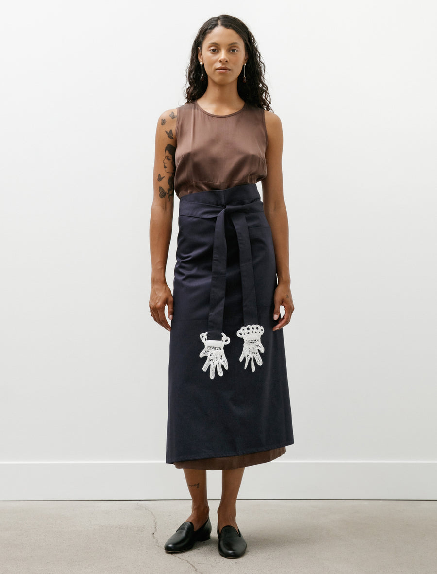 Apron with Lace Hands Appliqué Navy - Image 1