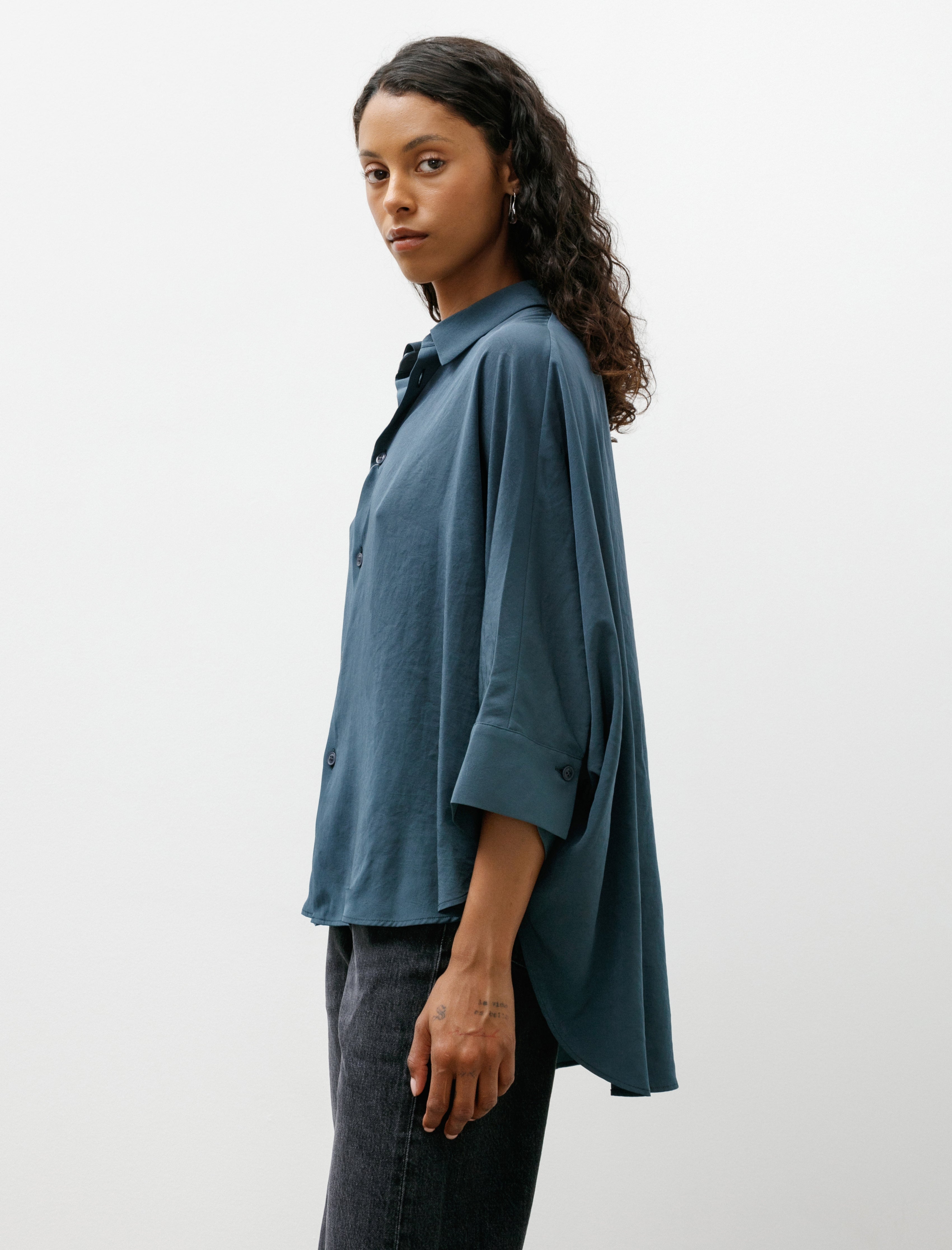 Y's by Yohji Yamamoto Half Sleeve Cape Shirt Blue Green