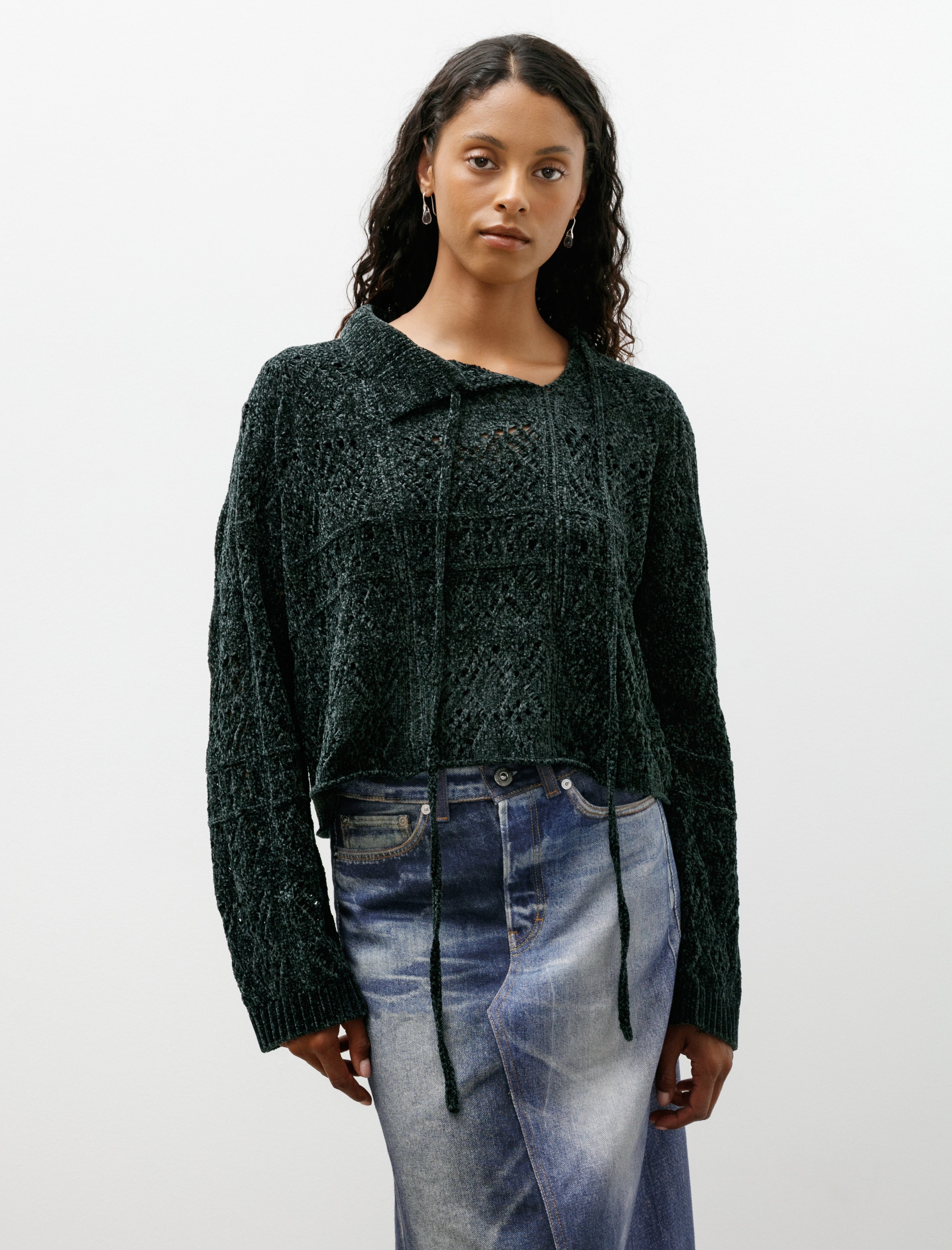 Y's by Yohji Yamamoto Chenille Pullover with Strings Green