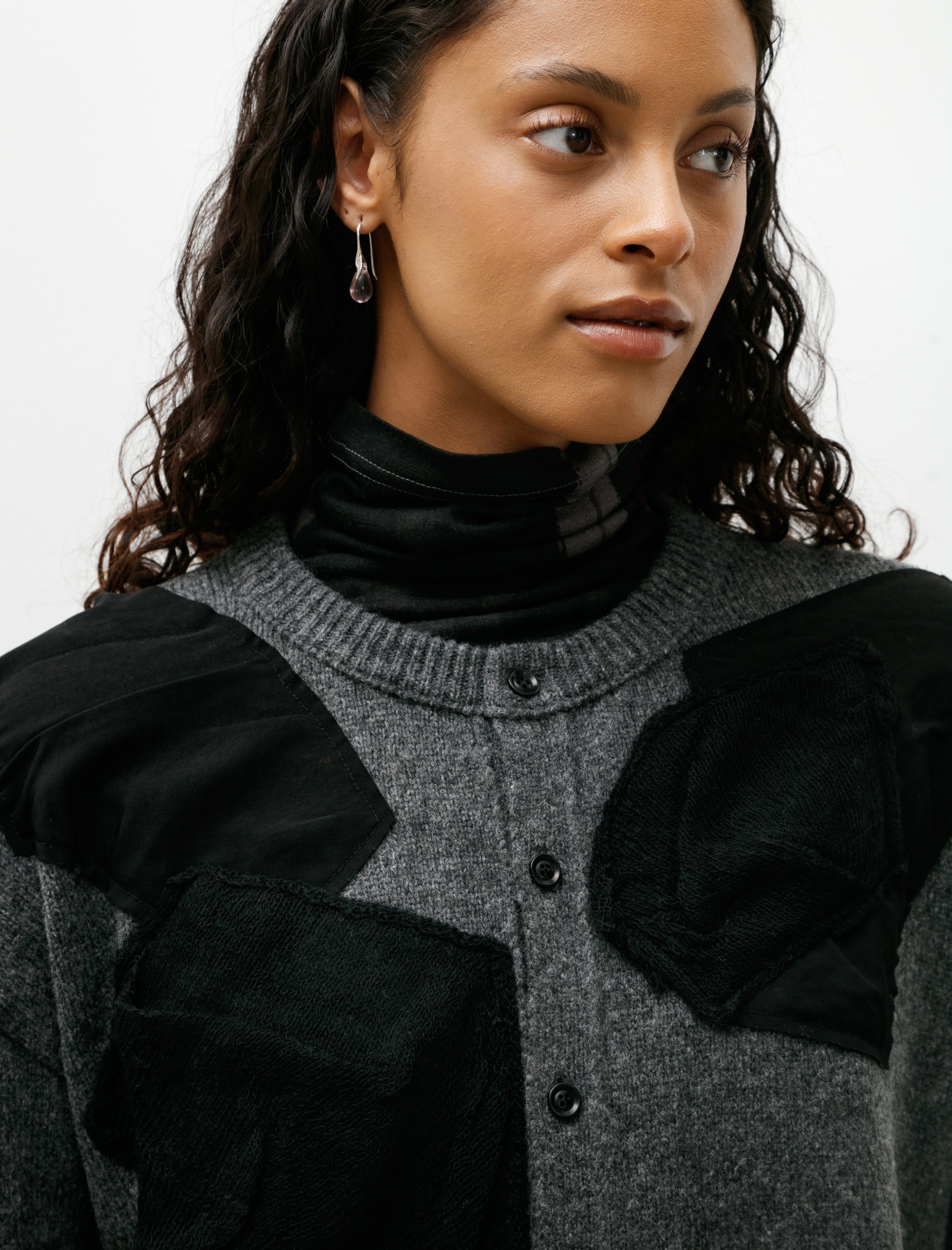 Y's by Yohji Yamamoto Appliqué Short Cardigan Charcoal