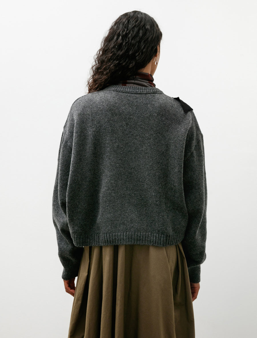 Appliqué Short Cardigan Charcoal - Image 5