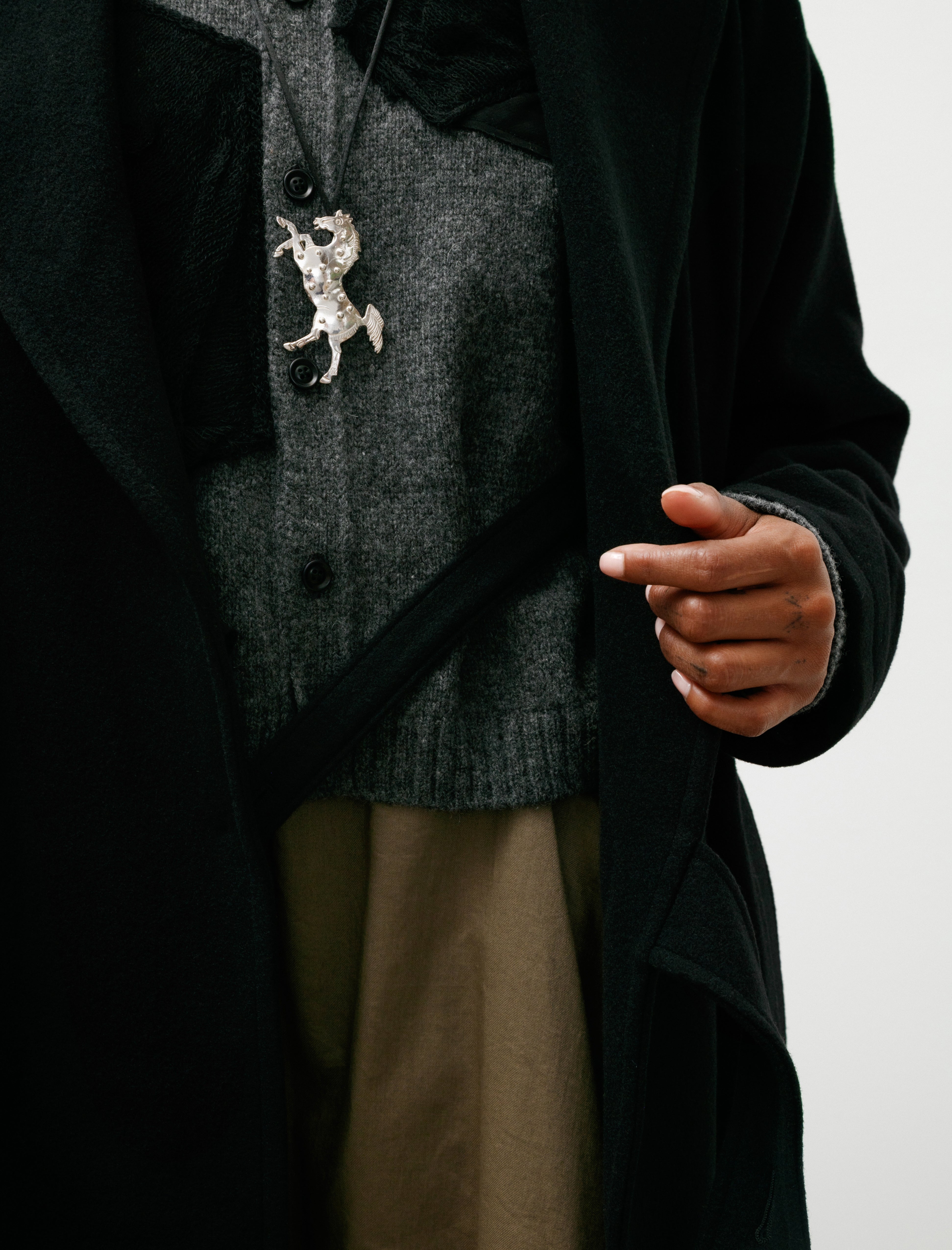 Y's by Yohji Yamamoto Appliqué Short Cardigan Charcoal