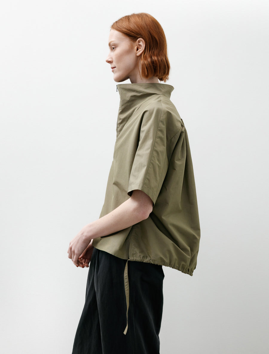 Quarter Zip Bubble Shirt Cotton Nylon Khaki Green - Image 2