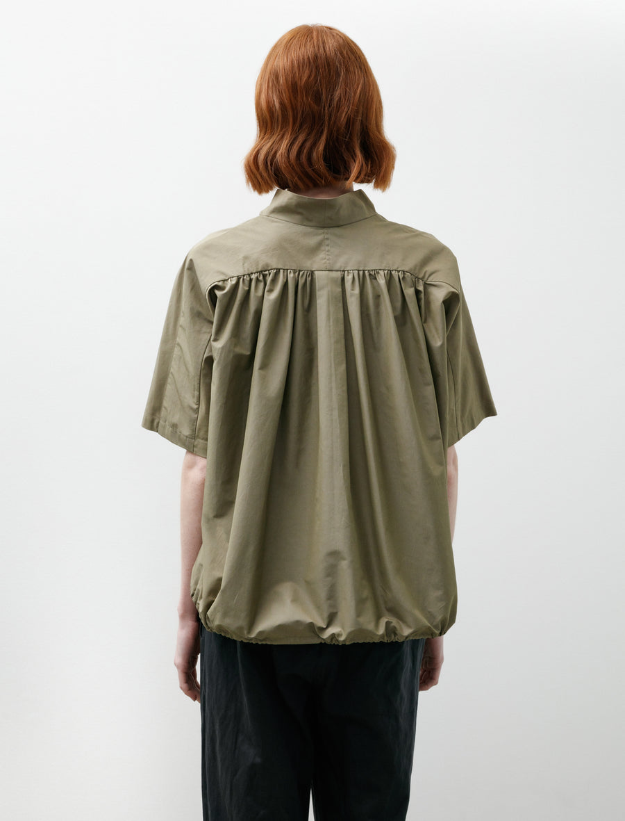 Quarter Zip Bubble Shirt Cotton Nylon Khaki Green - Image 3