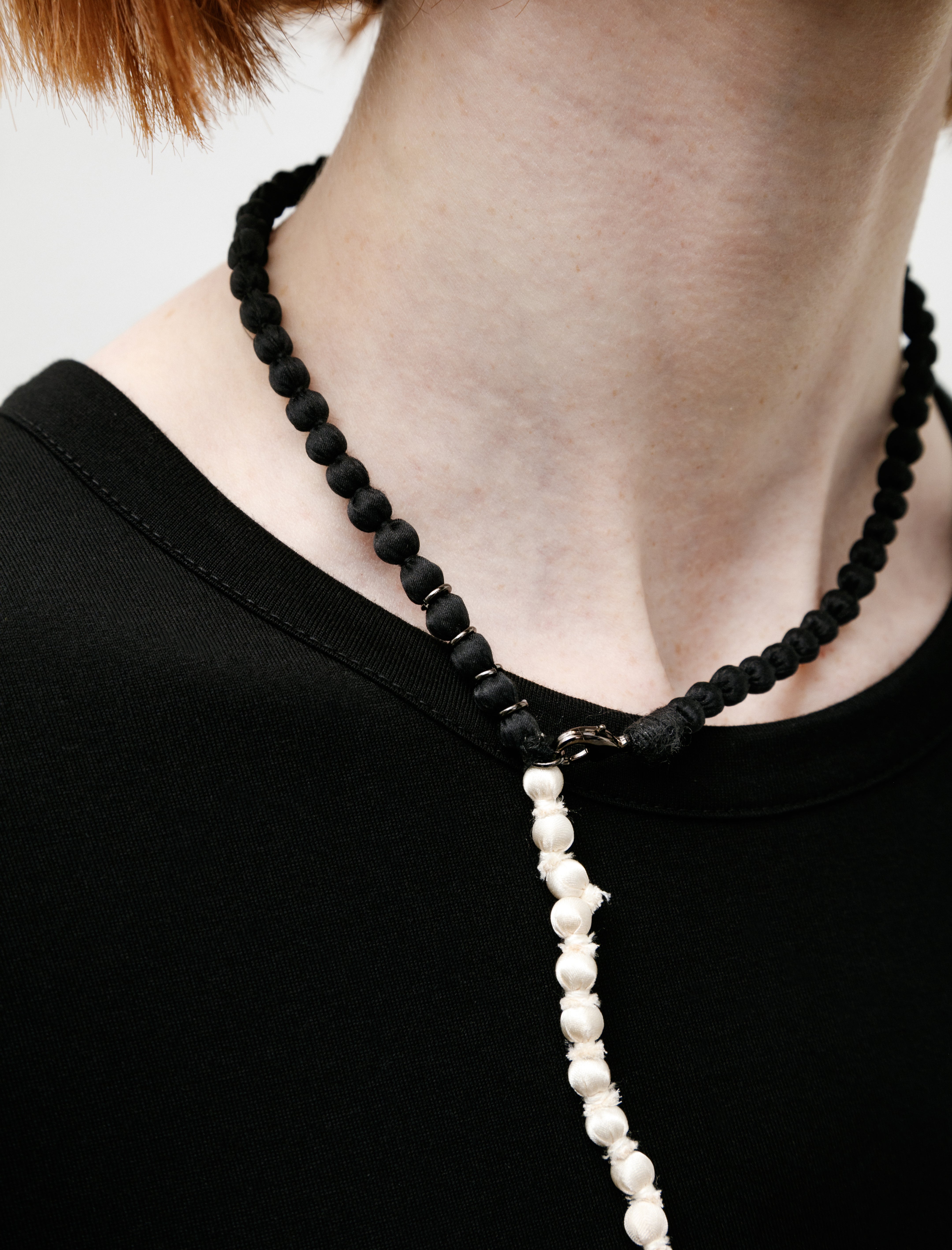 Y's by Yohji Yamamoto Silk Ball Necklace Small White/Black