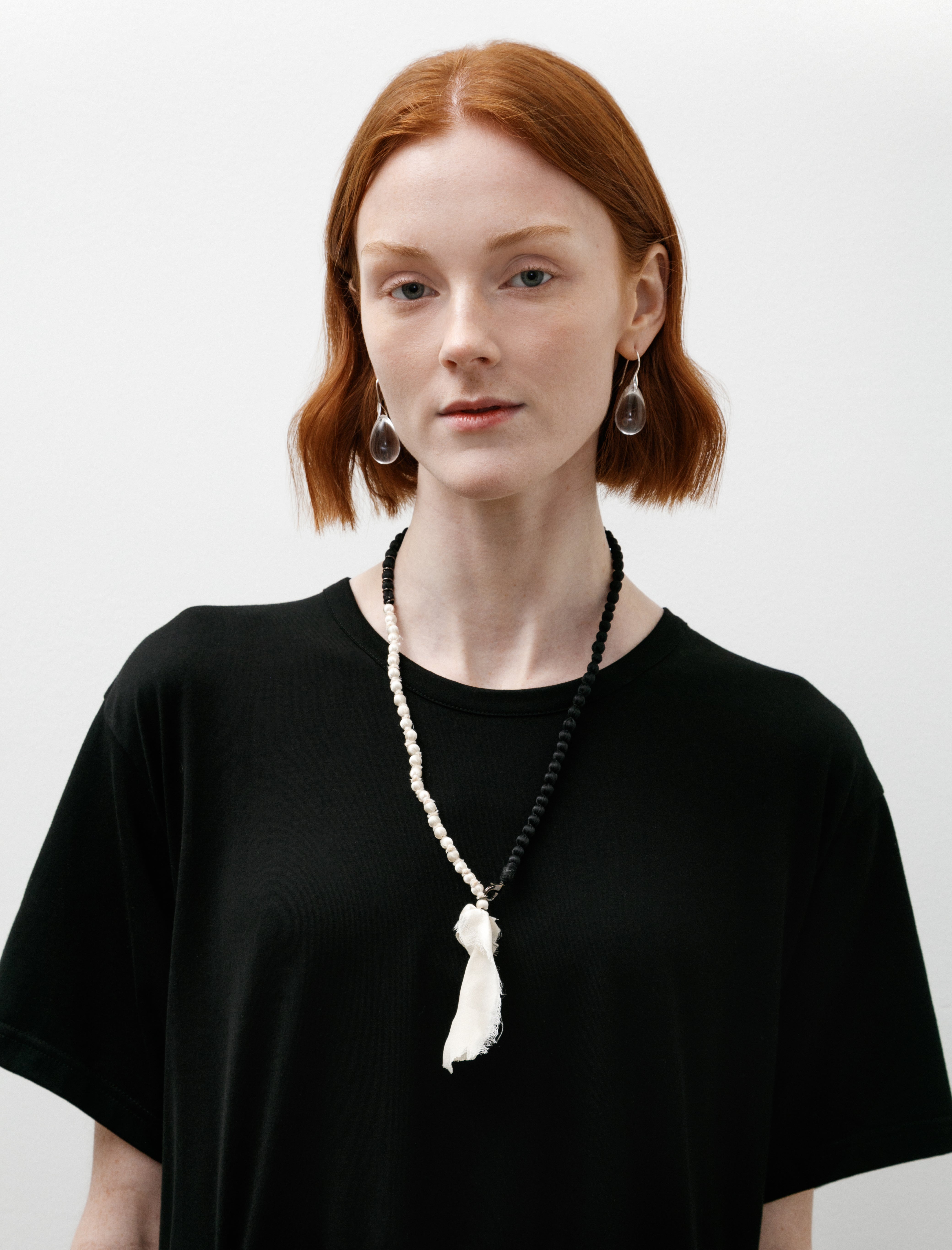 Y's by Yohji Yamamoto Silk Ball Necklace Small White/Black