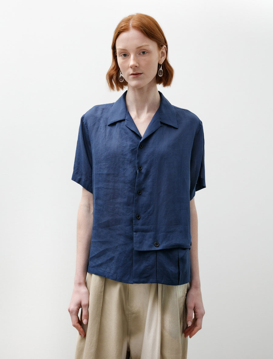 Open Collar Short Sleeve Blouse Navy - Image 1