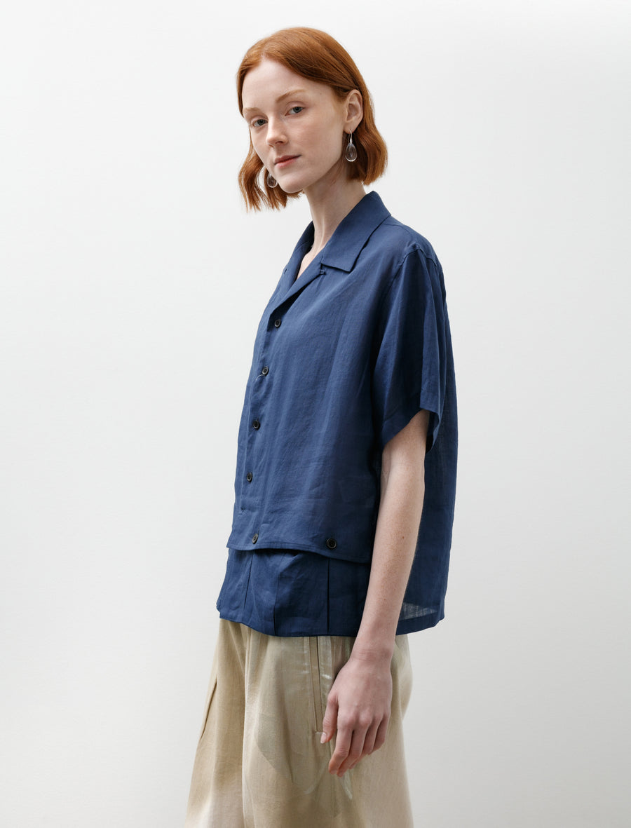 Open Collar Short Sleeve Blouse Navy - Image 3