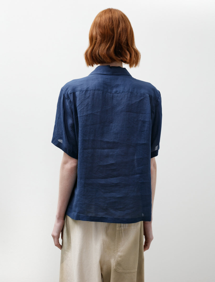 Open Collar Short Sleeve Blouse Navy - Image 4