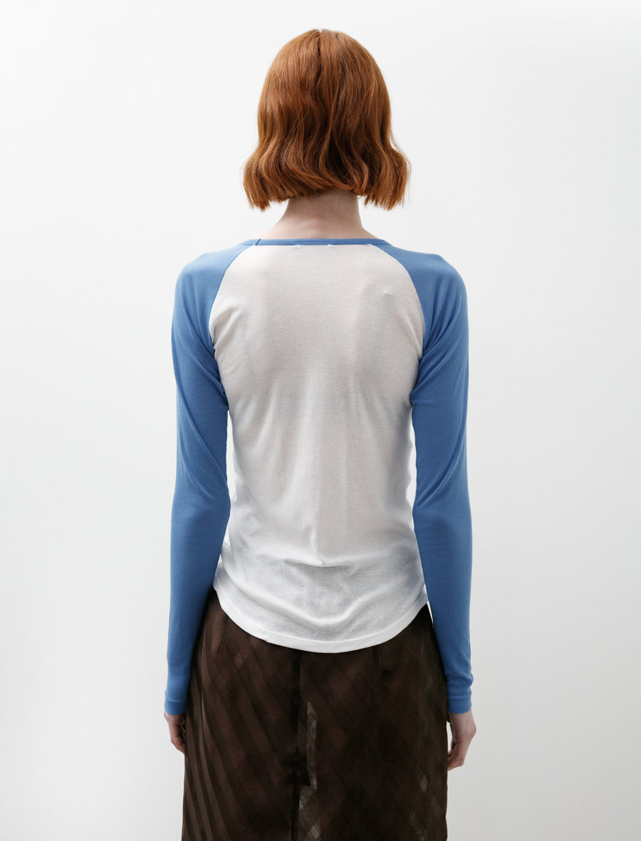 Super High Gauge Sheer Rib Raglan White Blue - Image 4