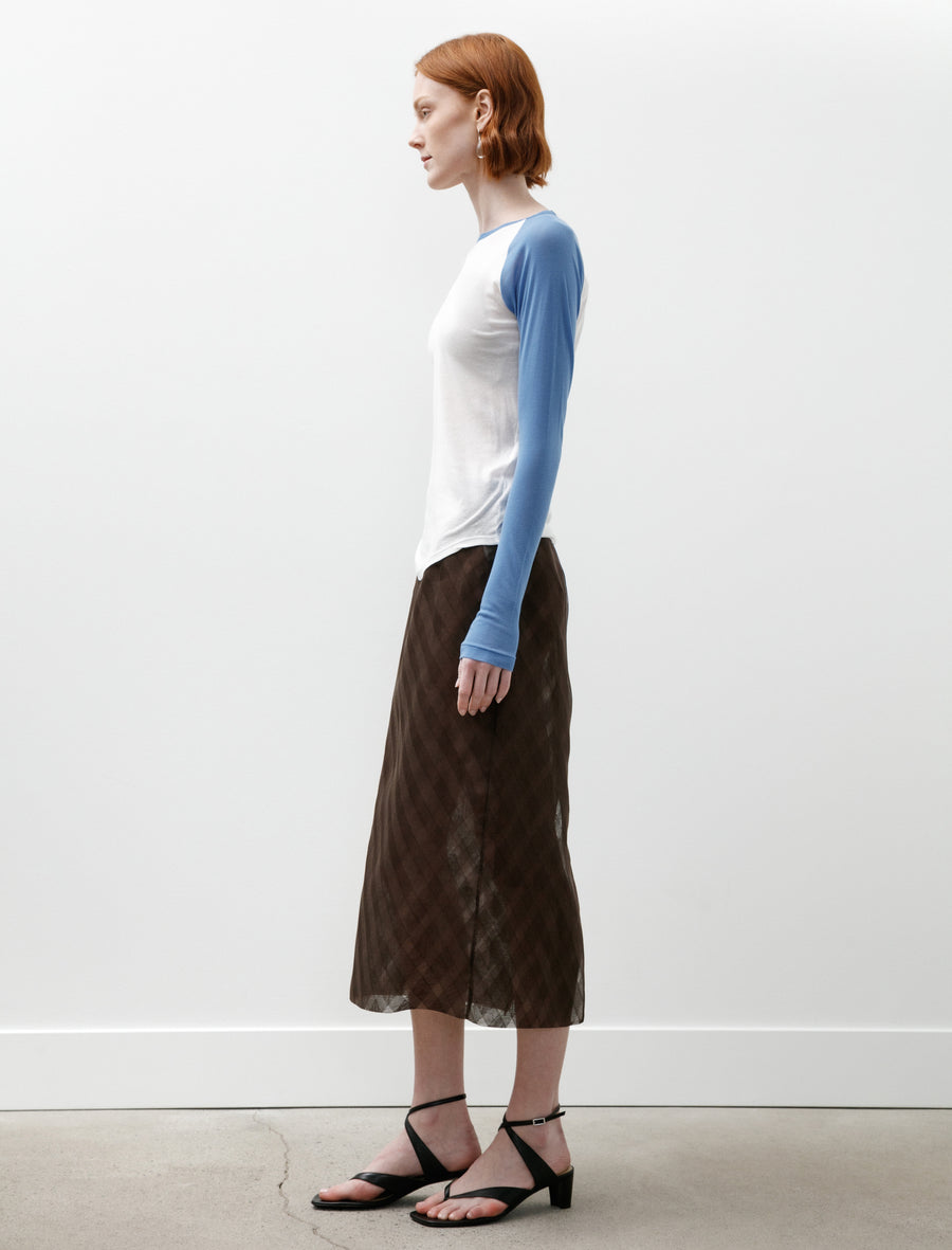 Sheer Silk Cotton Cut Jacquard Pencil Skirt Dark Brown - Image 3
