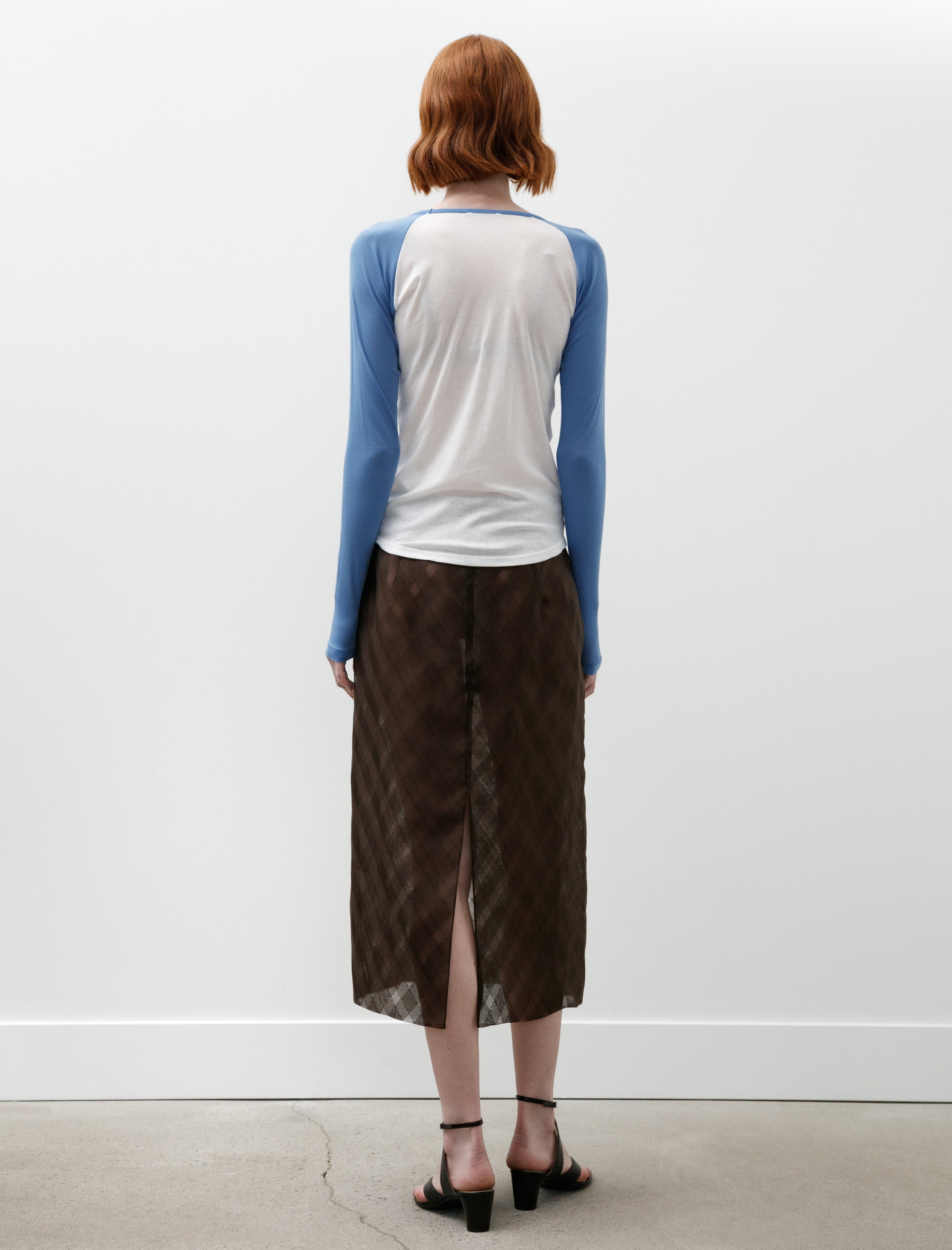Auralee Sheer Silk Cotton Cut Jacquard Pencil Skirt Dark Brown