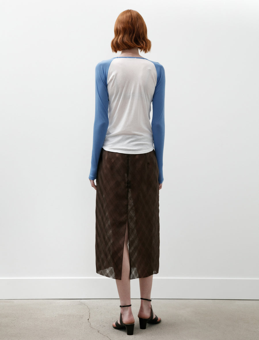Sheer Silk Cotton Cut Jacquard Pencil Skirt Dark Brown - Image 5