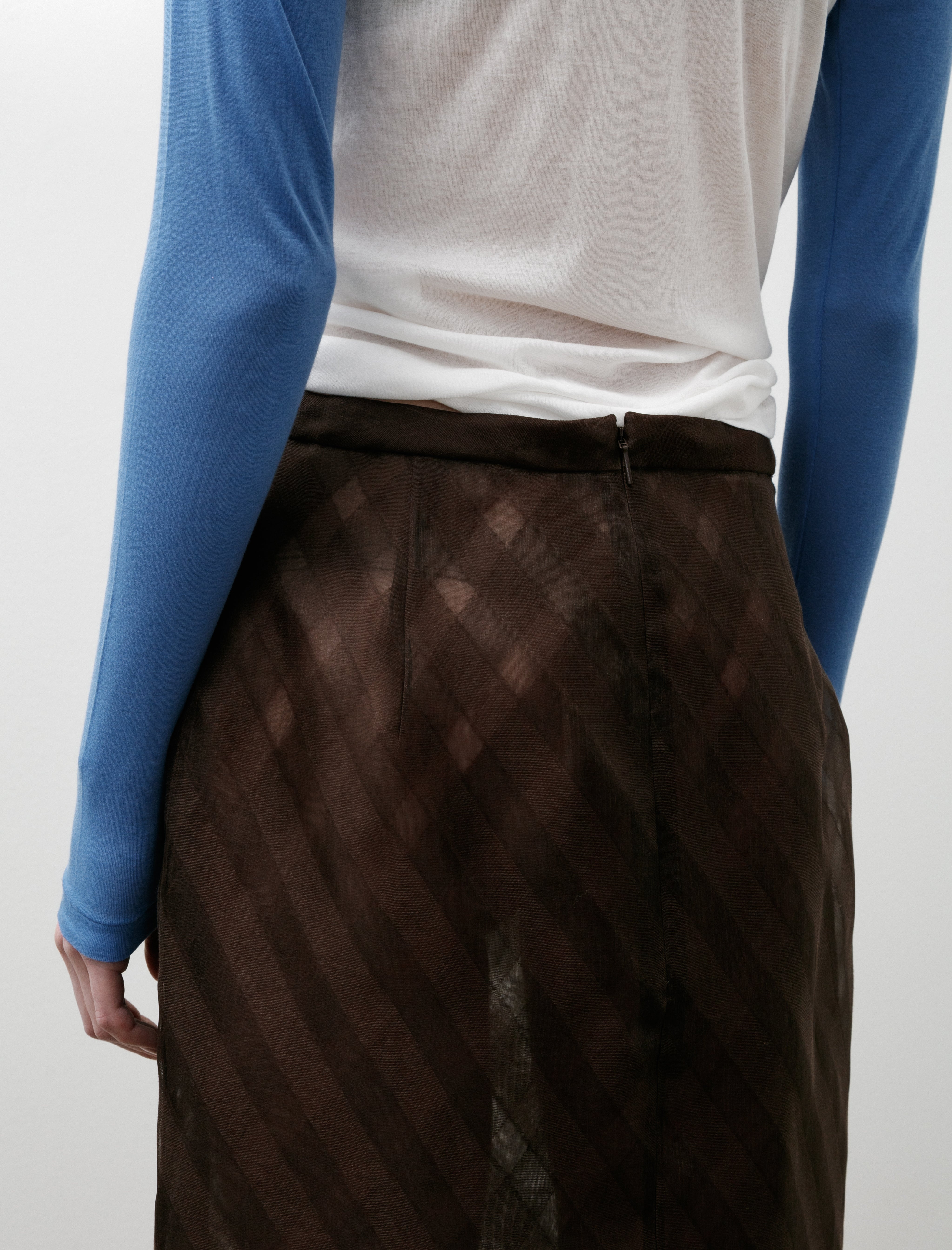 Auralee Sheer Silk Cotton Cut Jacquard Pencil Skirt Dark Brown