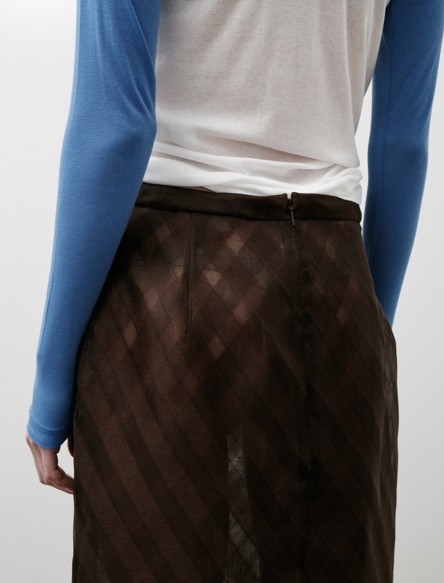 Sheer Silk Cotton Cut Jacquard Pencil Skirt Dark Brown - Image 7