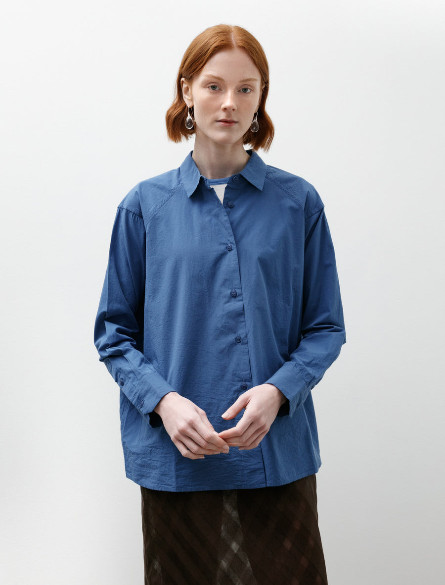 CASEY ダークブルー コットンシャツ Casey Casey Drays Travail Chalk Poplin Blue – Neighbour