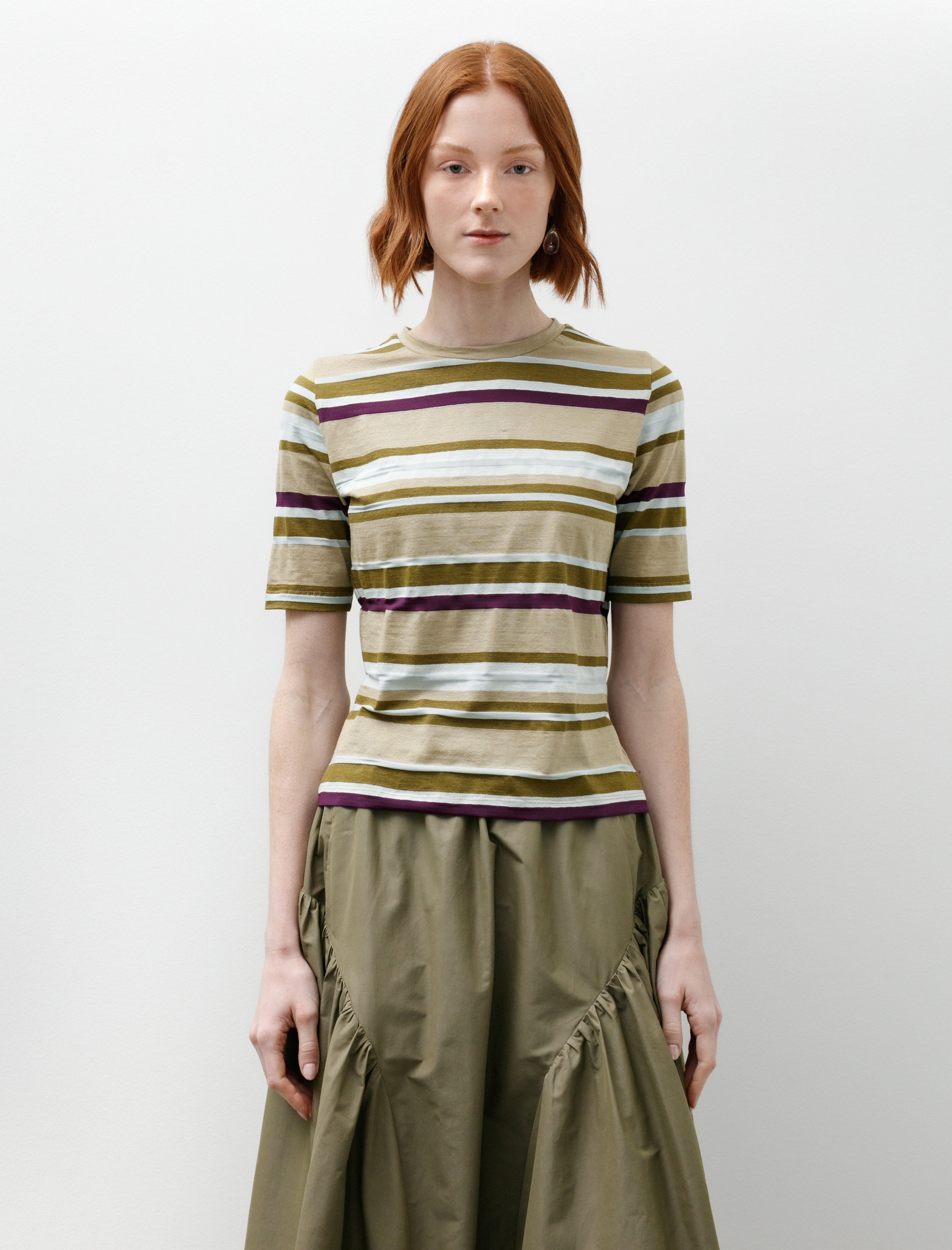 Wanze Short Sleeve Jersey Tee Linen Viscose Stripe