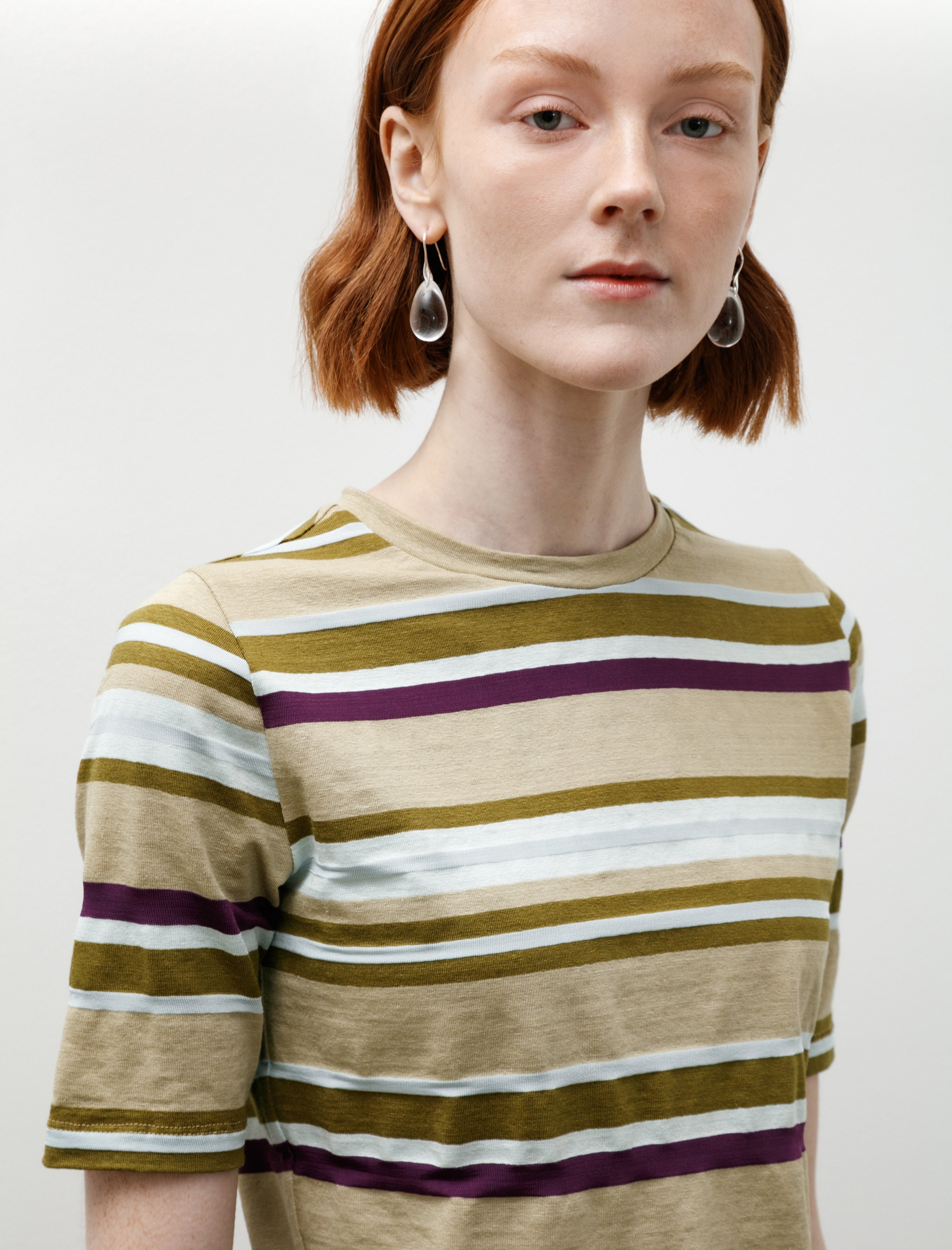Wanze Short Sleeve Jersey Tee Linen Viscose Stripe