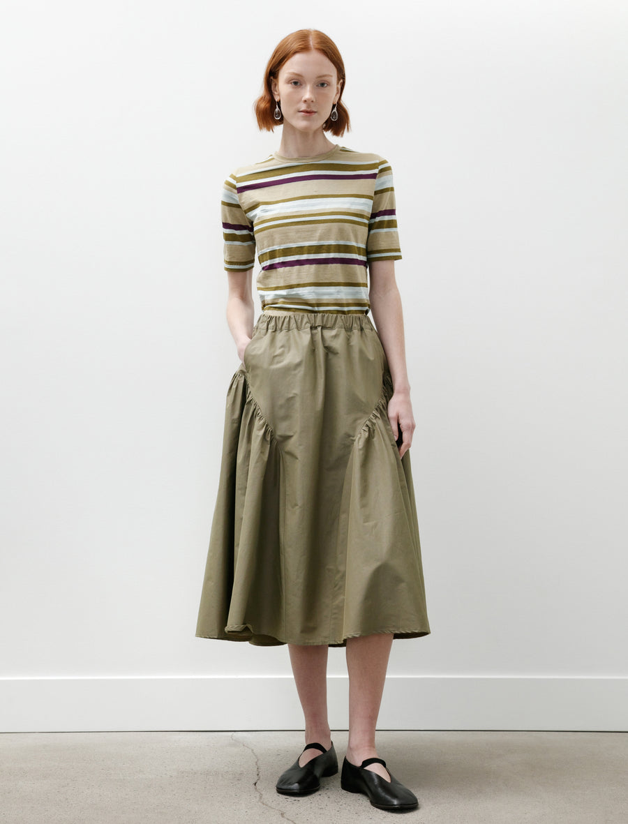 Easy Gathered Skirt Cotton Nylon Khaki Green - Image 1