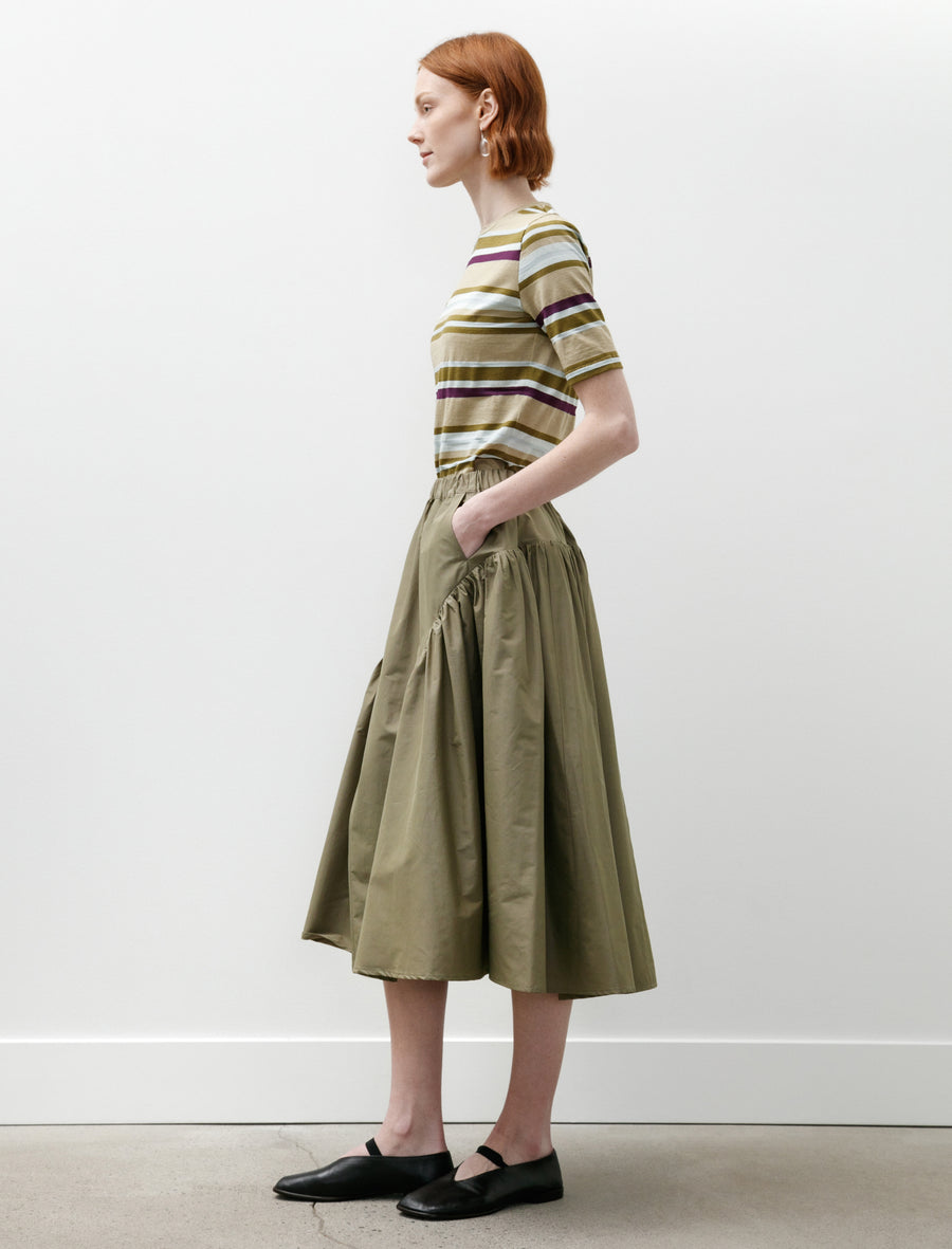 Easy Gathered Skirt Cotton Nylon Khaki Green - Image 3