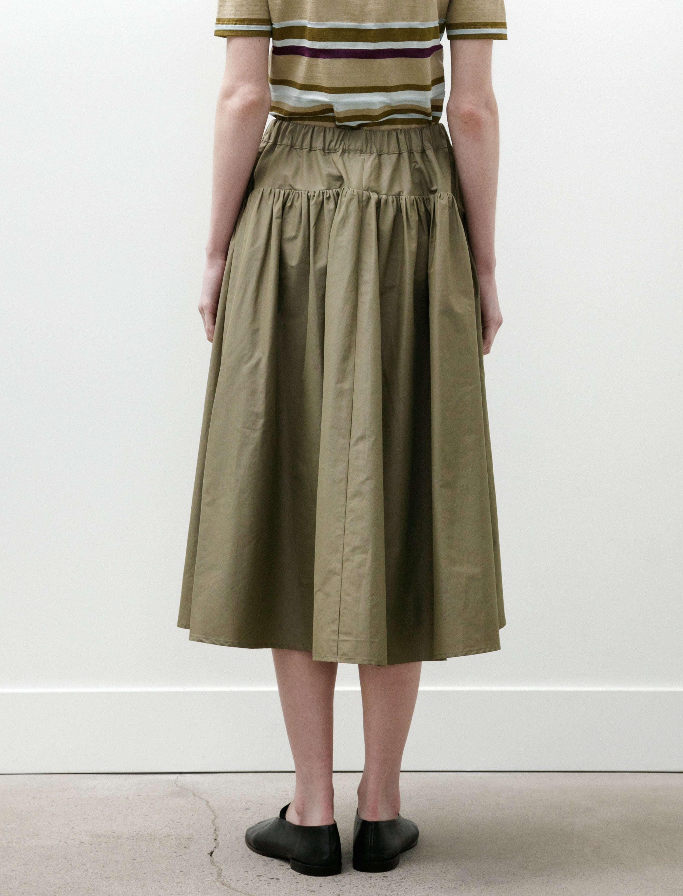 Wanze Easy Gathered Skirt Cotton Nylon Khaki Green