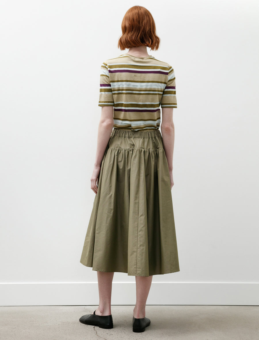 Easy Gathered Skirt Cotton Nylon Khaki Green - Image 5