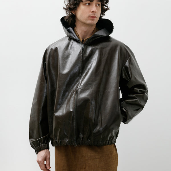 Gabriela Coll No.216 Leather Hooded Zipper Jacket Dark Brown