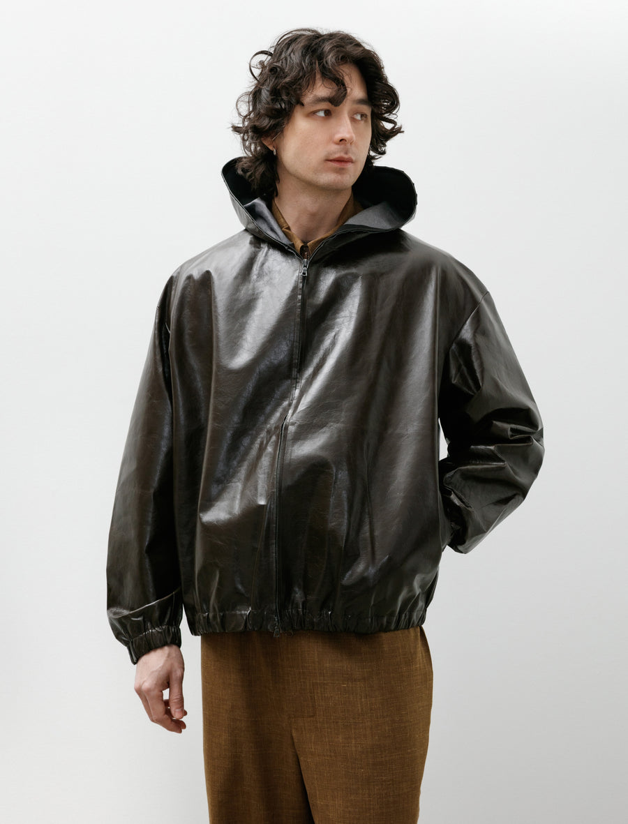 No.216 Leather Hooded Zipper Jacket Dark Brown - Image 1