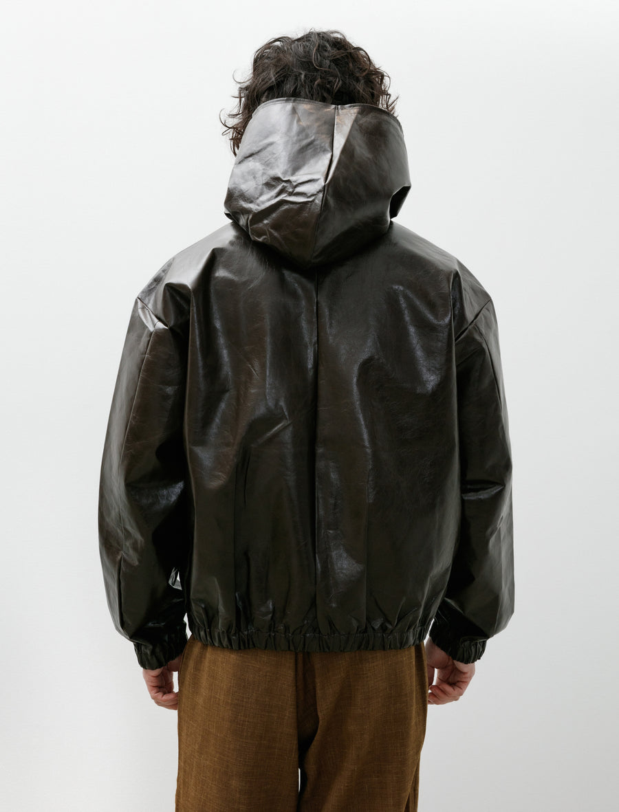 No.216 Leather Hooded Zipper Jacket Dark Brown - Image 2