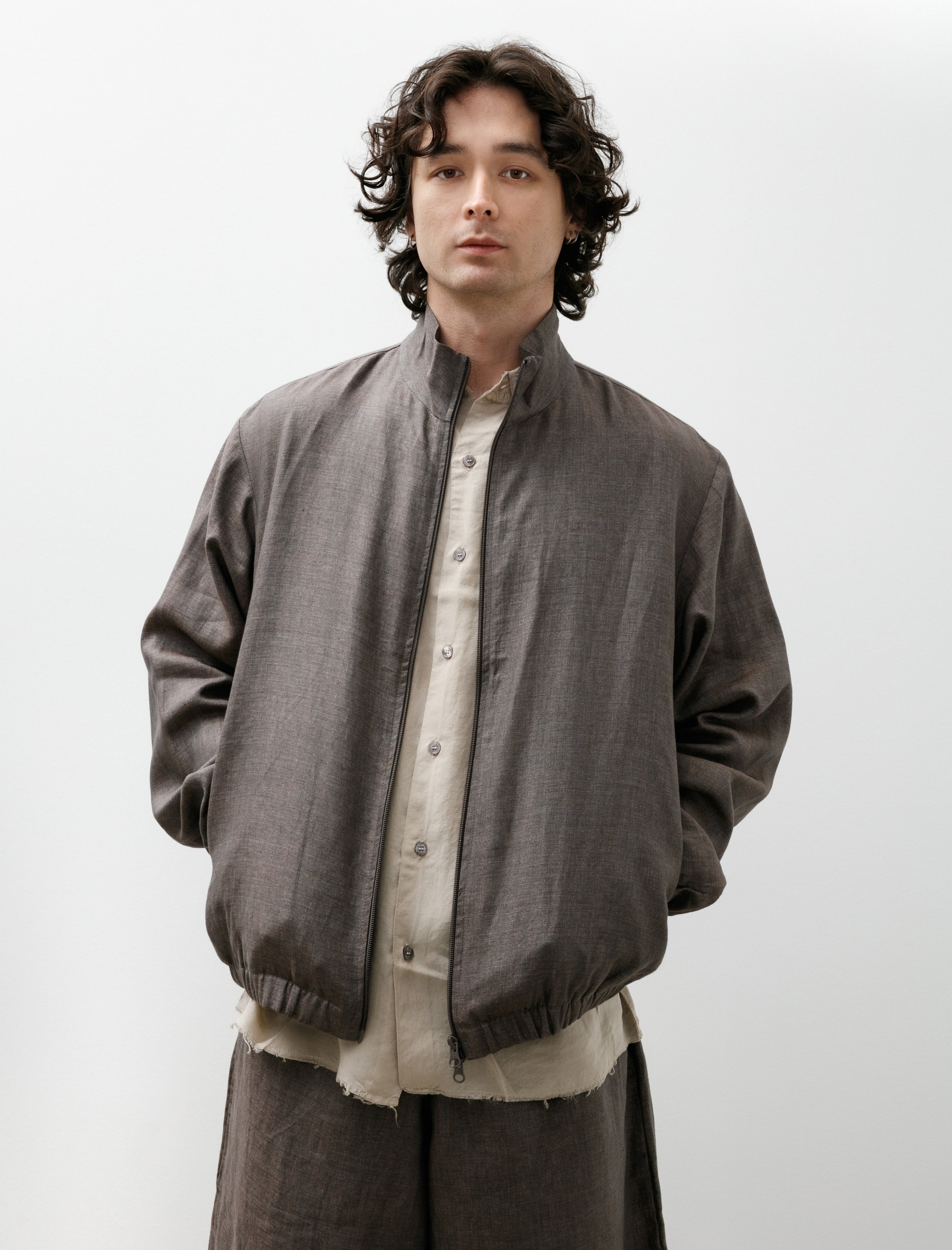 Gabriela Coll No.261 Linen Zipper Jacket Brown