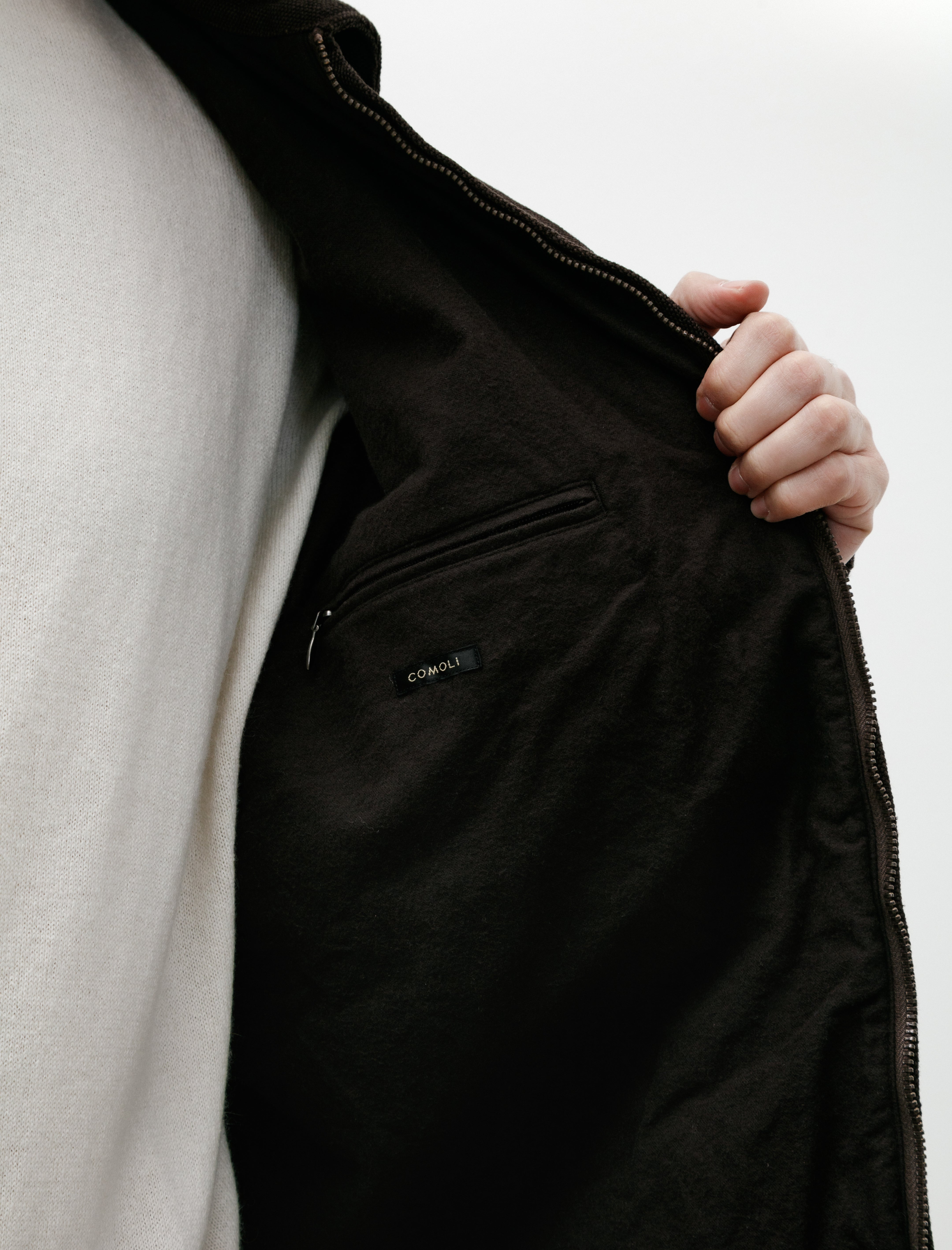 Comoli Hemp Duck Zip Short Jacket Brown