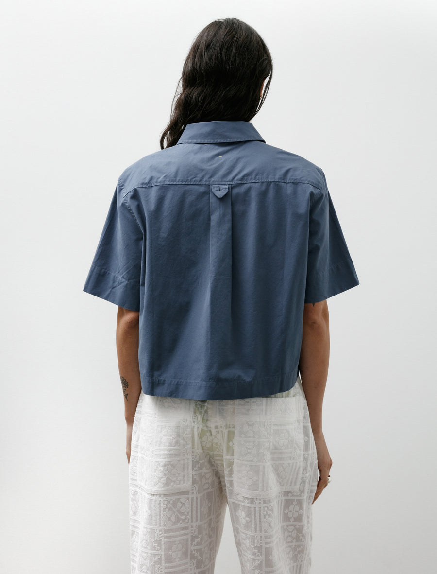 MHL Cropped Uniform Shirt Sanded Cotton Poplin Uniform Blue - Image 3