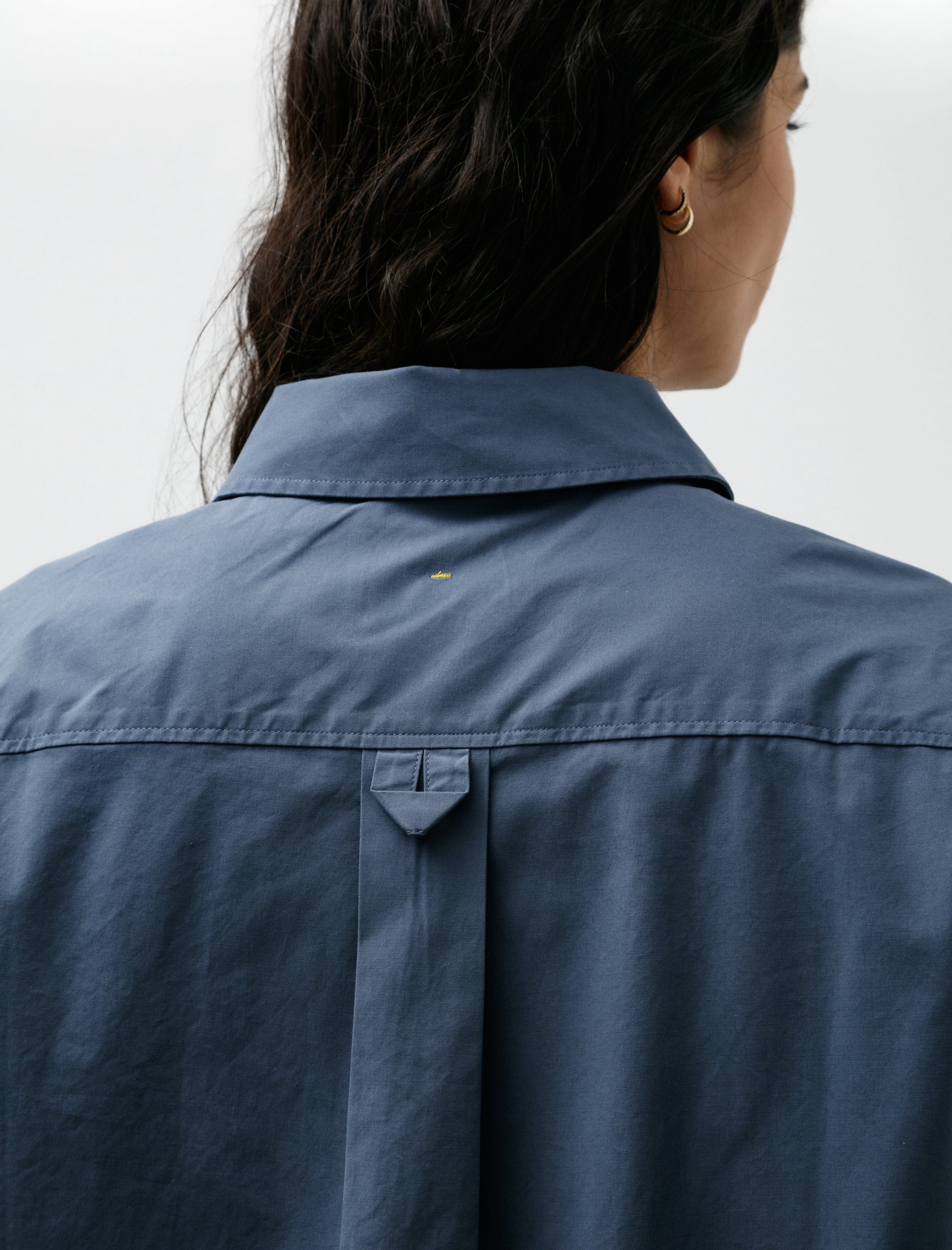 Margaret Howell MHL Cropped Uniform Shirt Sanded Cotton Poplin Uniform Blue