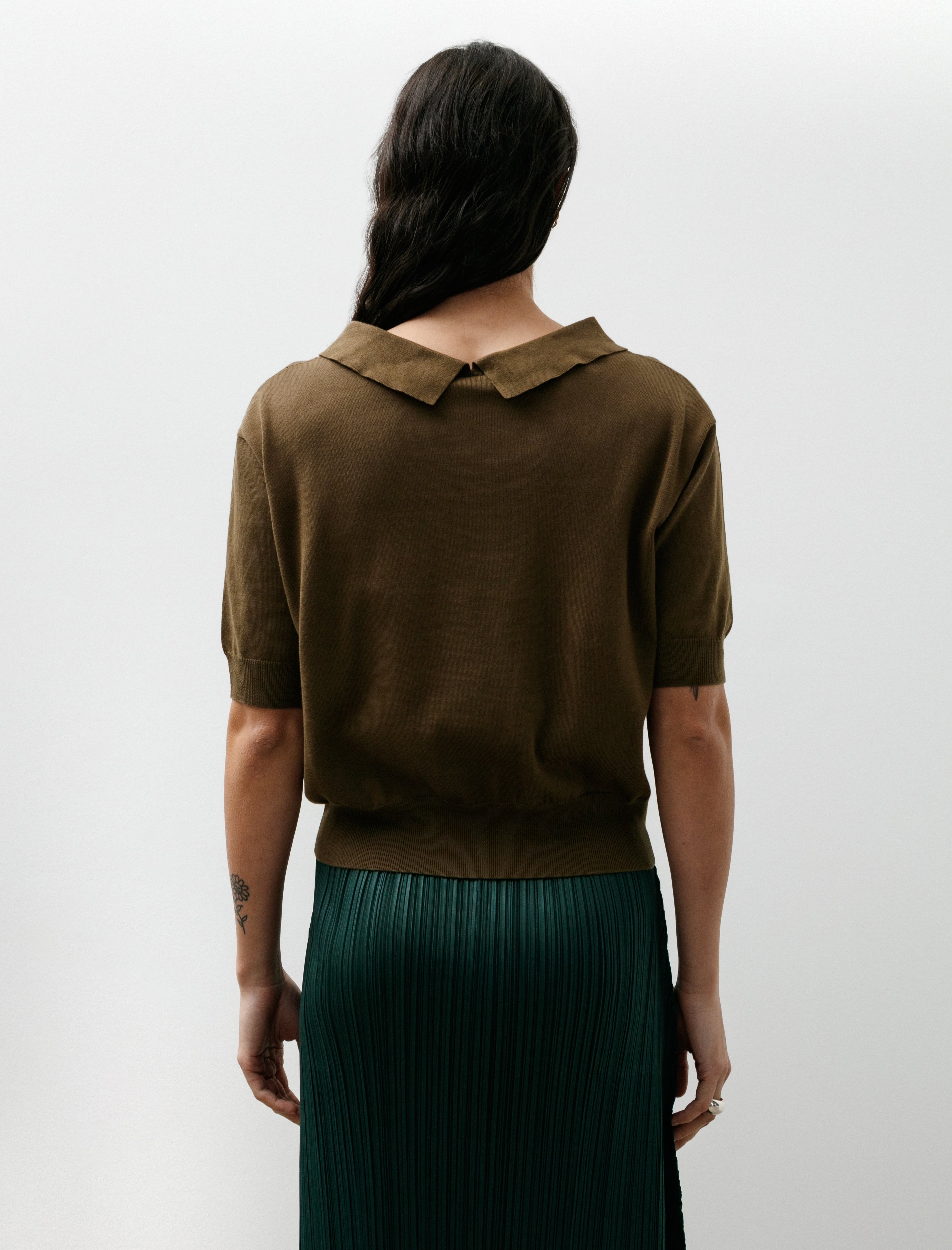 Margaret Howell Collared T-Shirt Fine Cotton Linen Olive