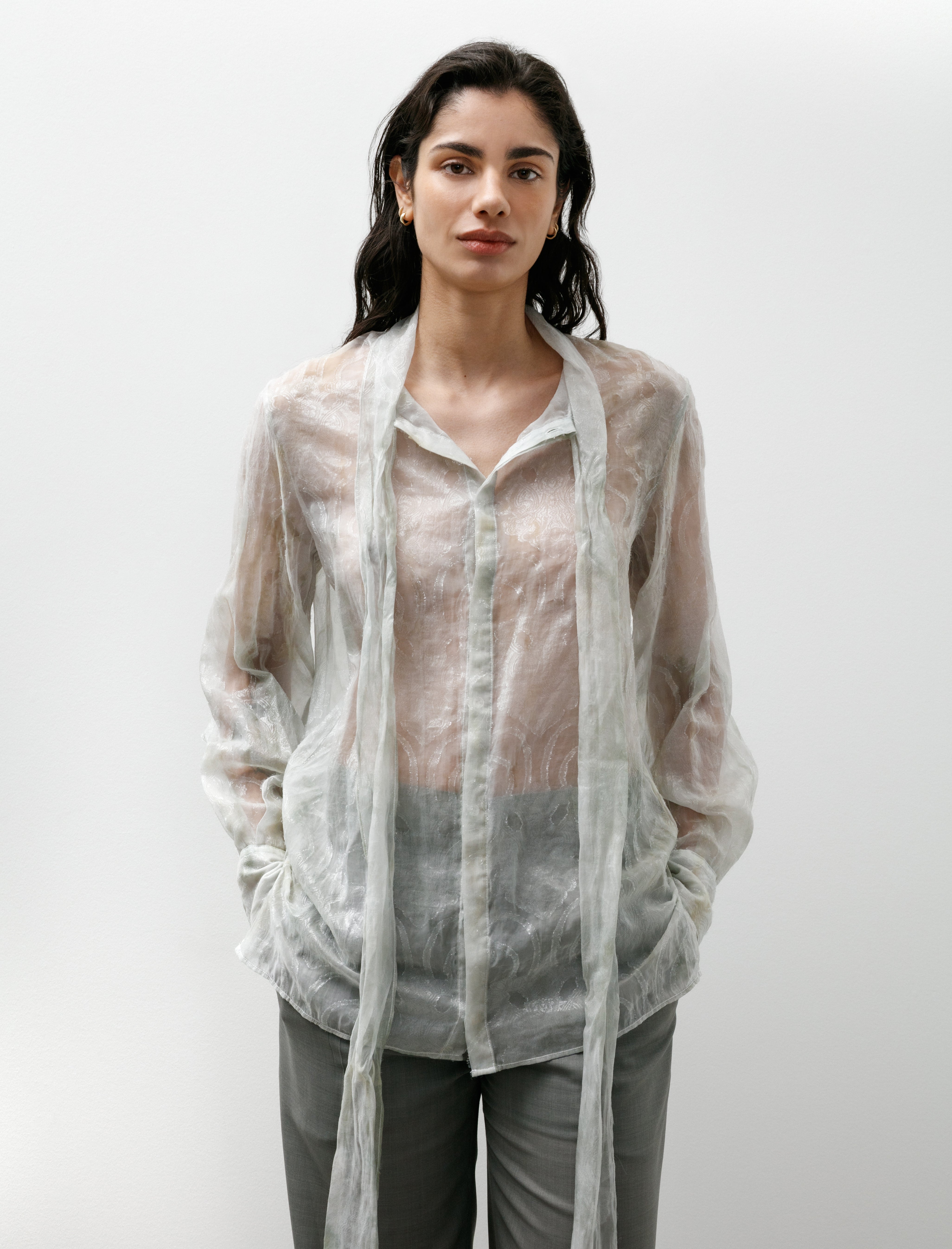 Kanako Sakai Shibori Sheer Jacquard Shirt Light Green