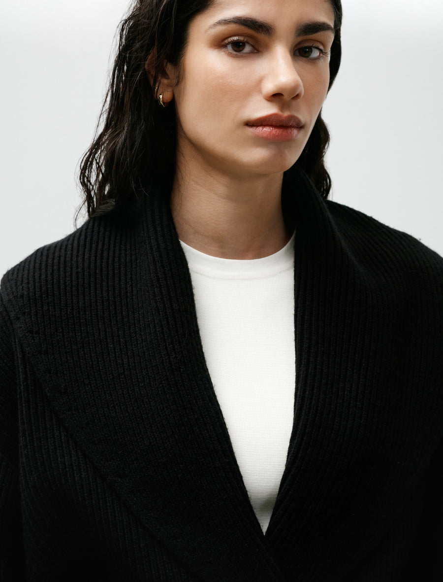 Shawl Lapel Cardigan Black - Image 3