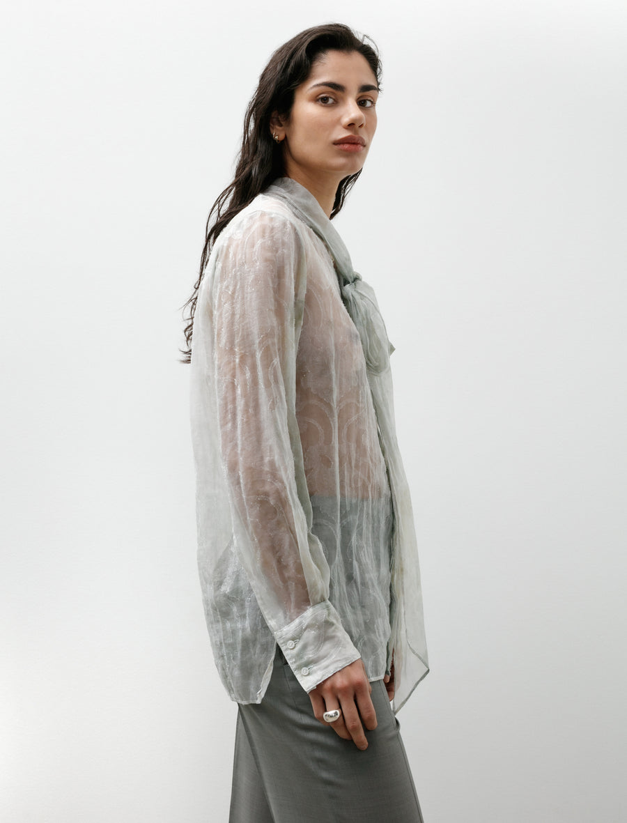 Shibori Sheer Jacquard Shirt Light Green - Image 5