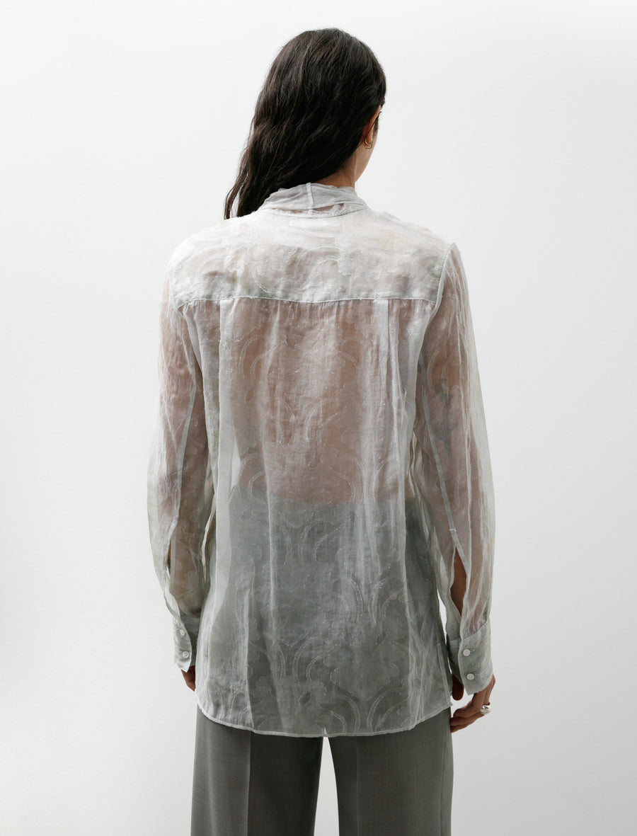 Shibori Sheer Jacquard Shirt Light Green - Image 6