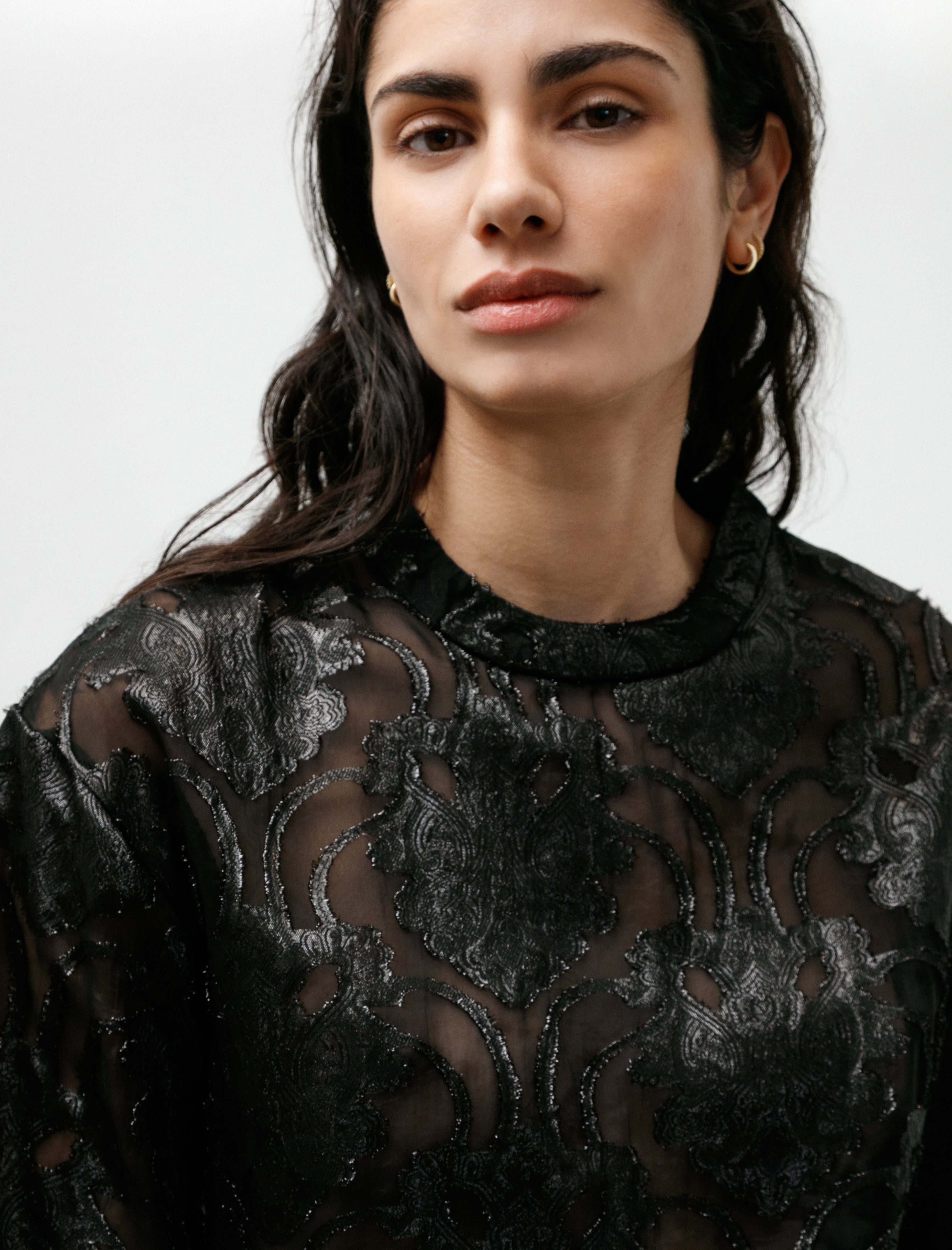 Kanako Sakai Sheer Jacquard T-Shirt Black