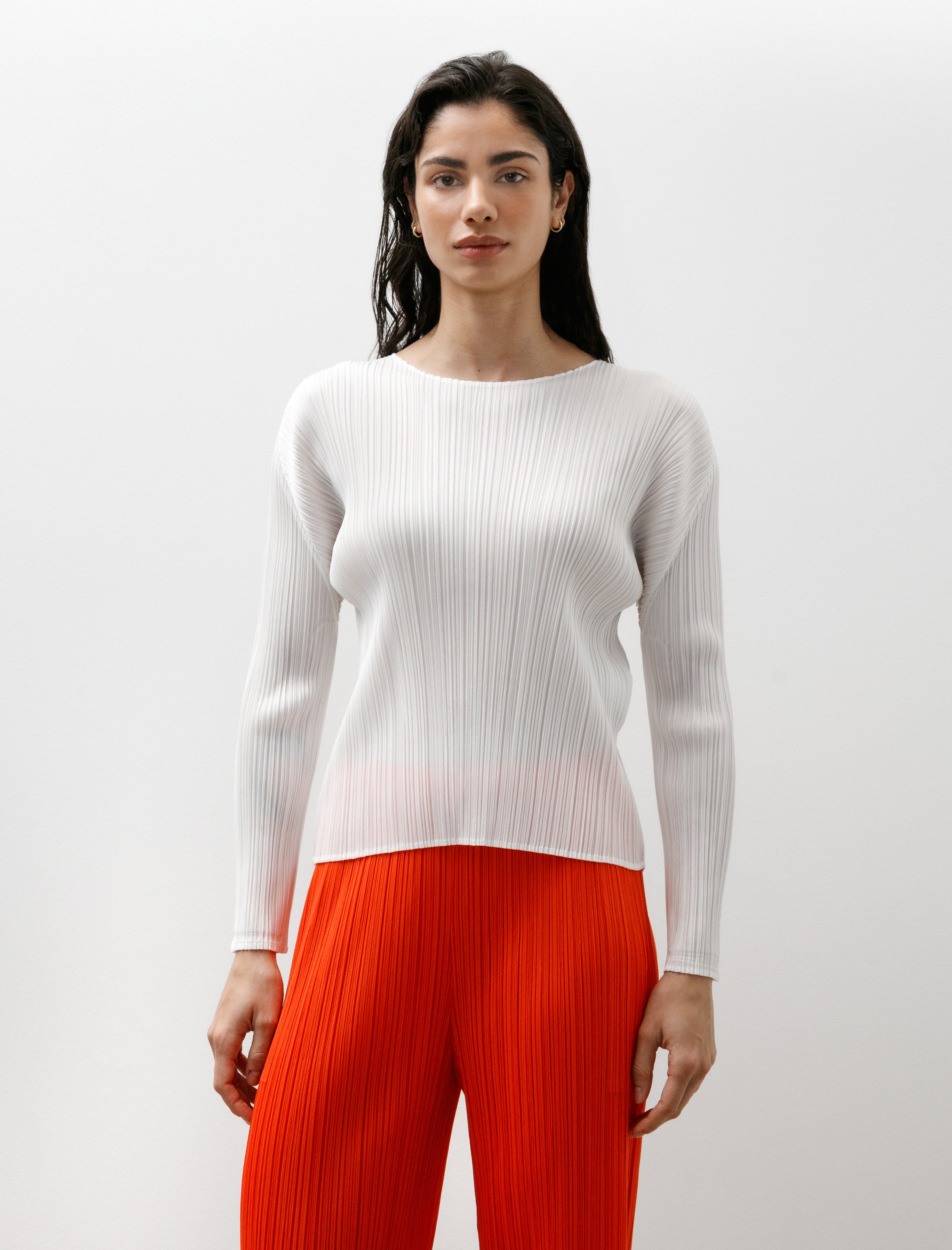 Pleats Please by Issey Miyake Boatneck Long Sleeve White