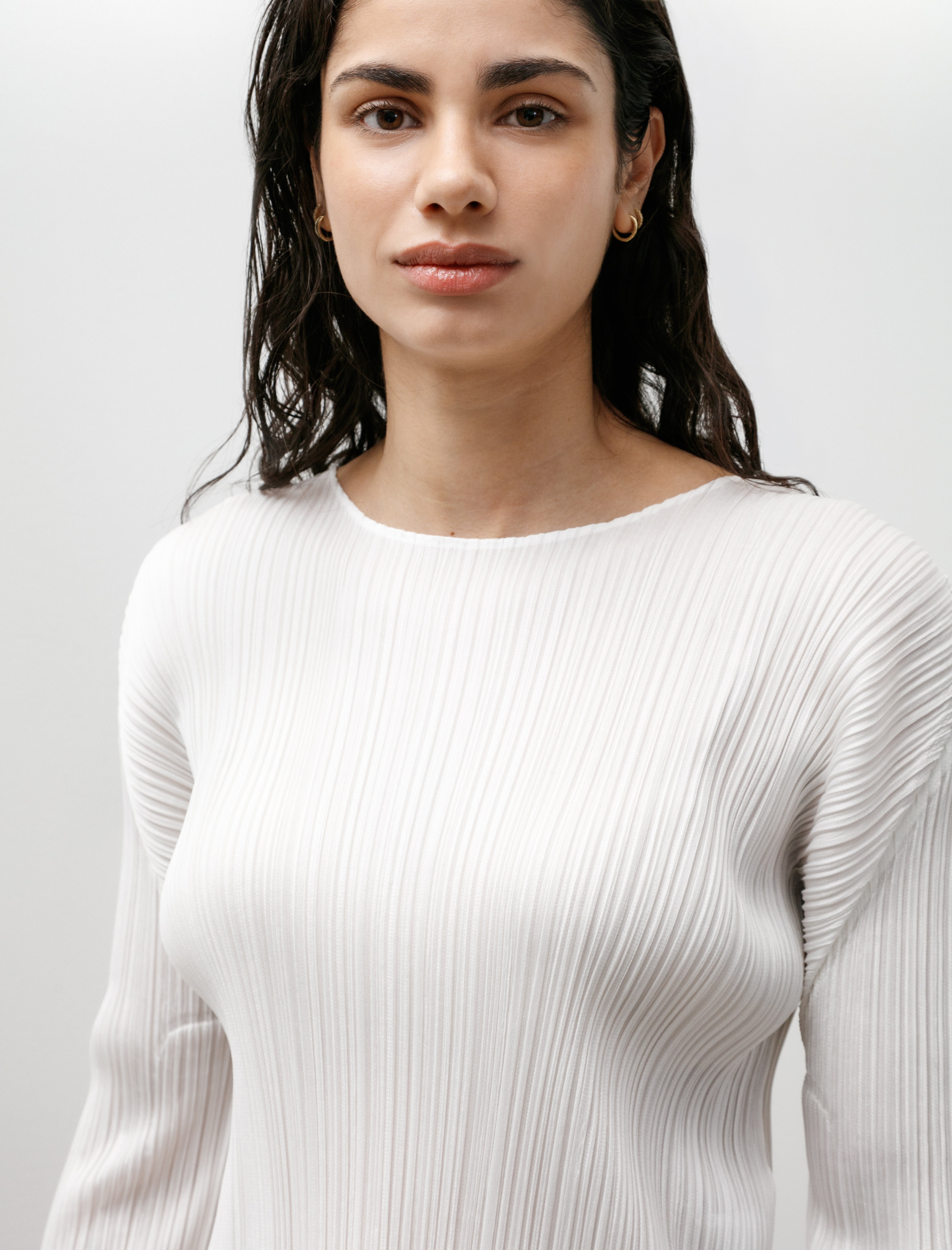 Pleats Please by Issey Miyake Boatneck Long Sleeve White