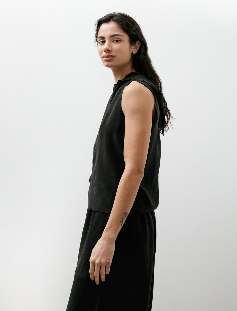 Gabriela Coll No.335 Cupro Sleeveless Hooded Zipper Top Black