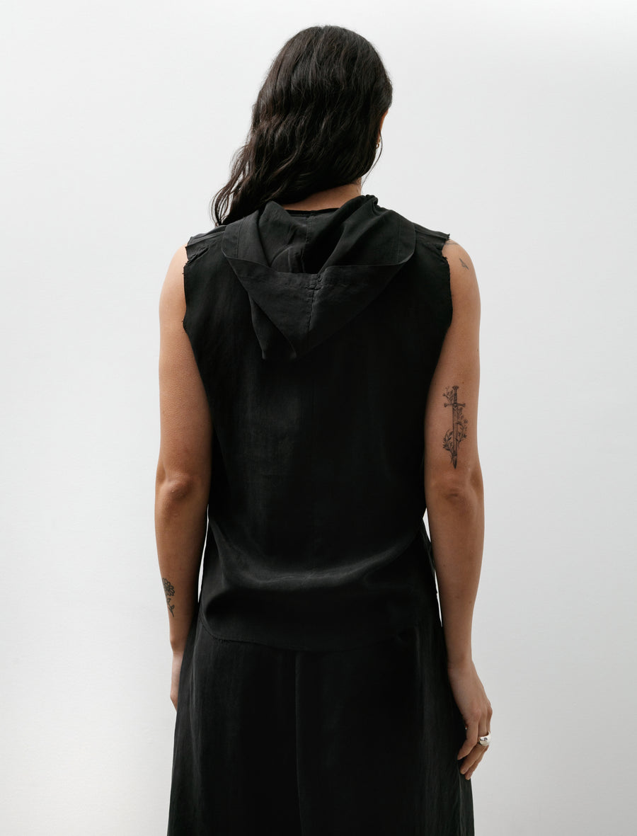 Gabriela Coll No.335 Cupro Sleeveless Hooded Zipper Top Black