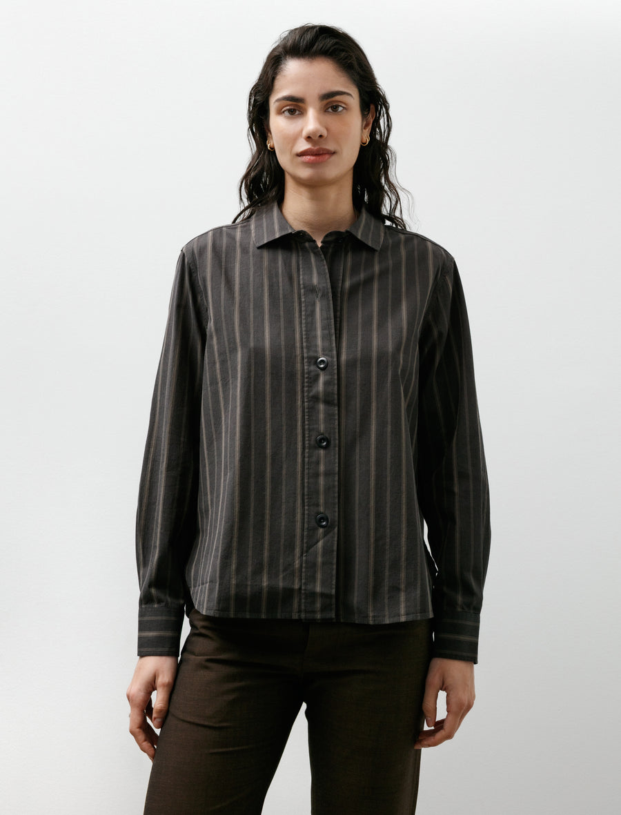 MHL Simple Shirt Bold Stripe Cotton Off Black/Khaki - Image 1