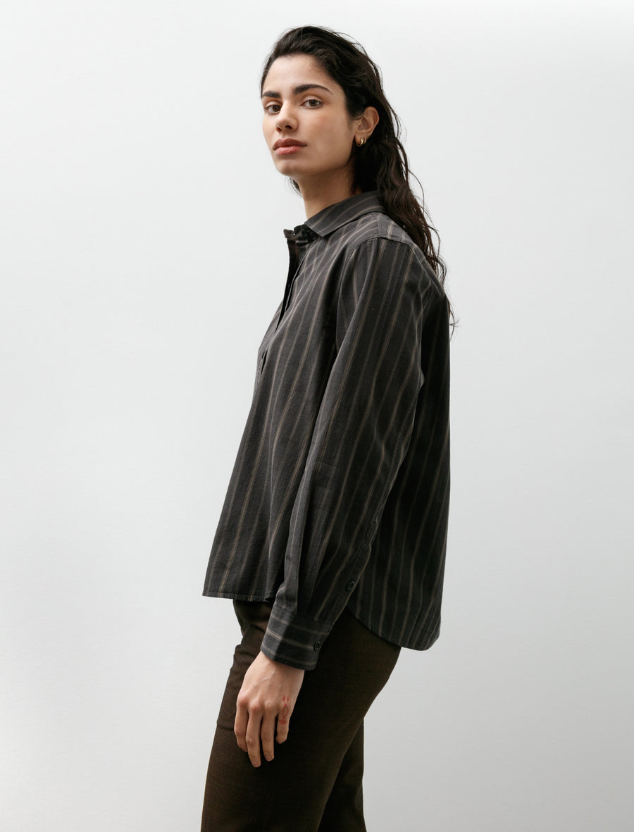 MHL Simple Shirt Bold Stripe Cotton Off Black/Khaki - Image 3