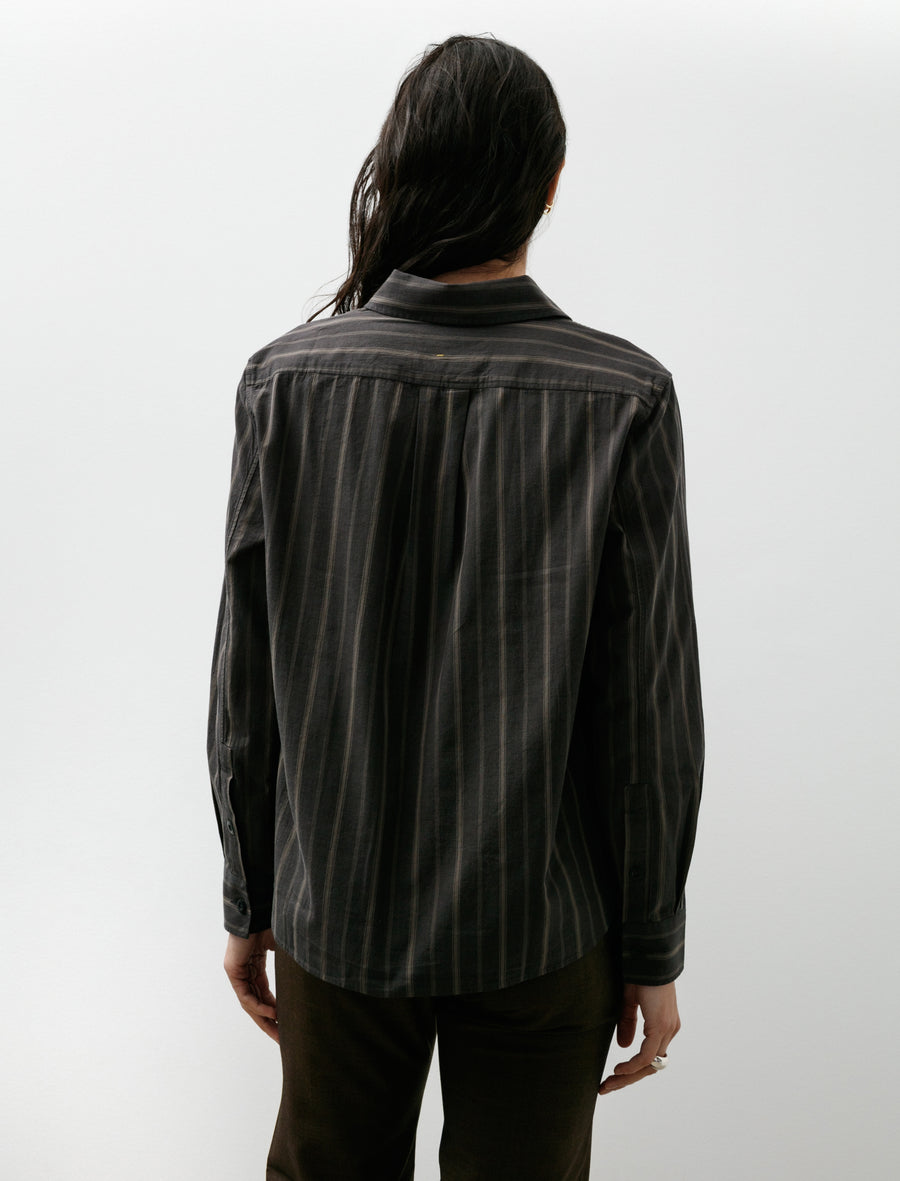 MHL Simple Shirt Bold Stripe Cotton Off Black/Khaki - Image 4