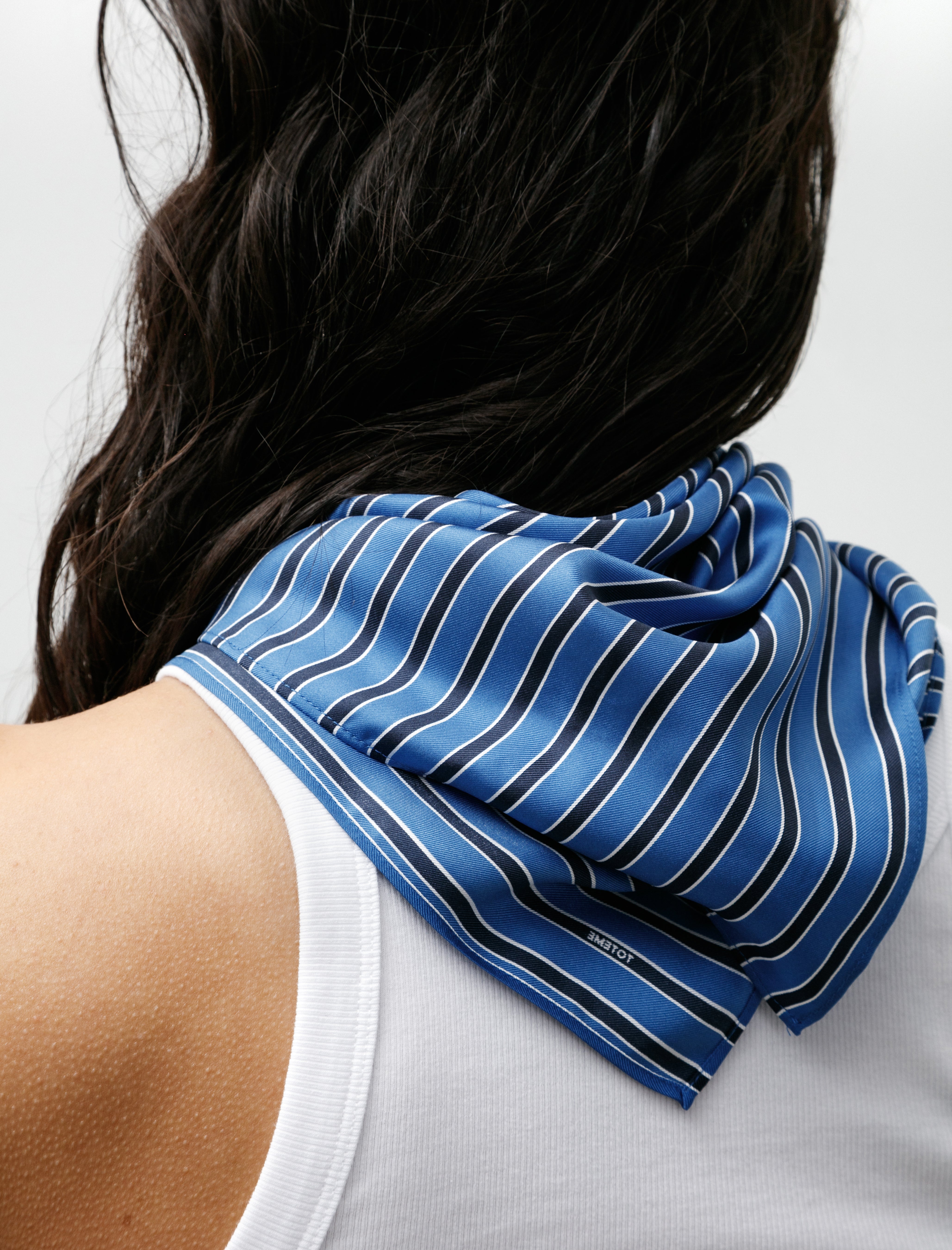 Totême Striped Silk Scarf Blue/Navy